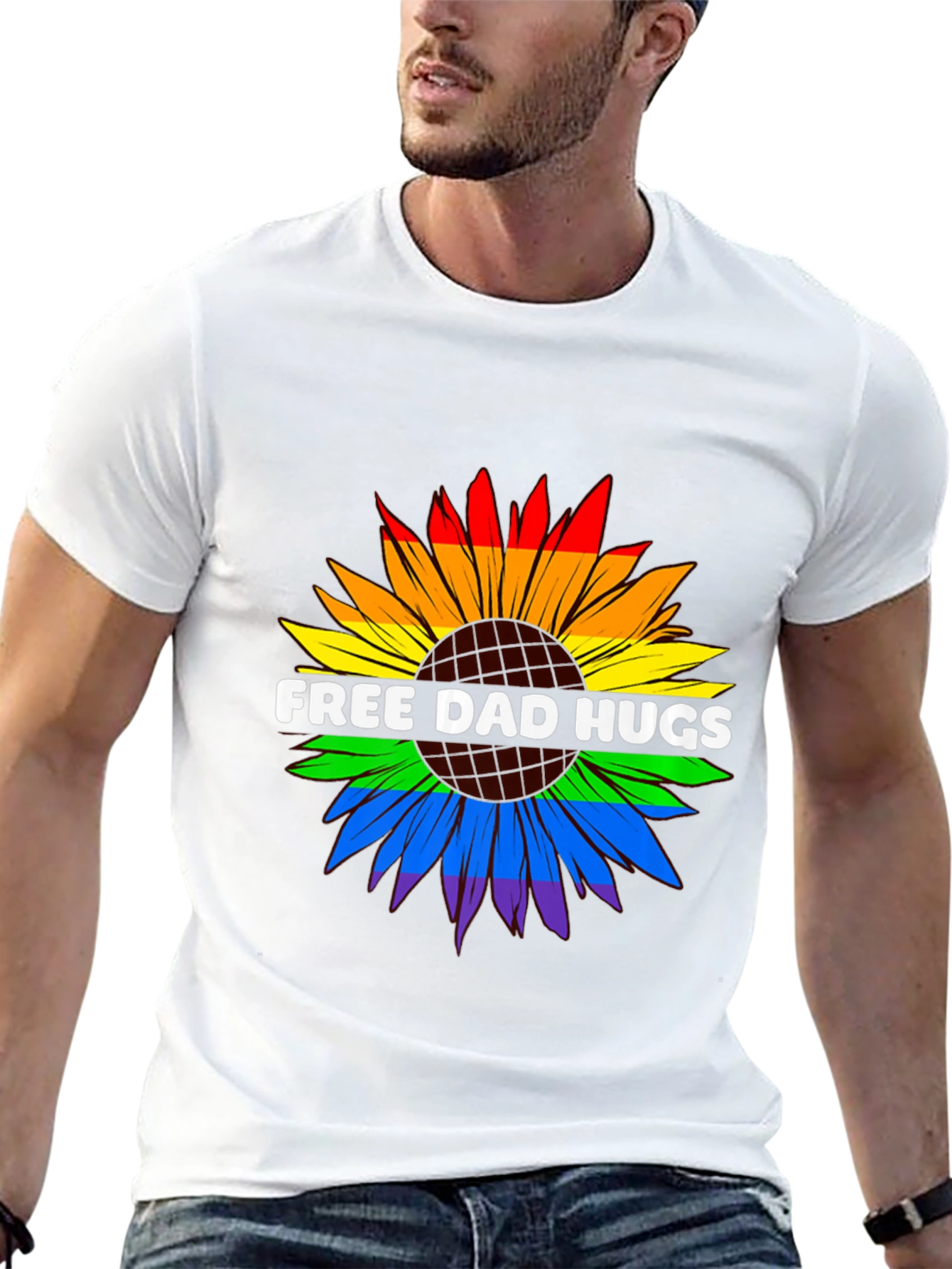 Free Dad Hugs LGBTQ Pride Sunflower T-Shirt