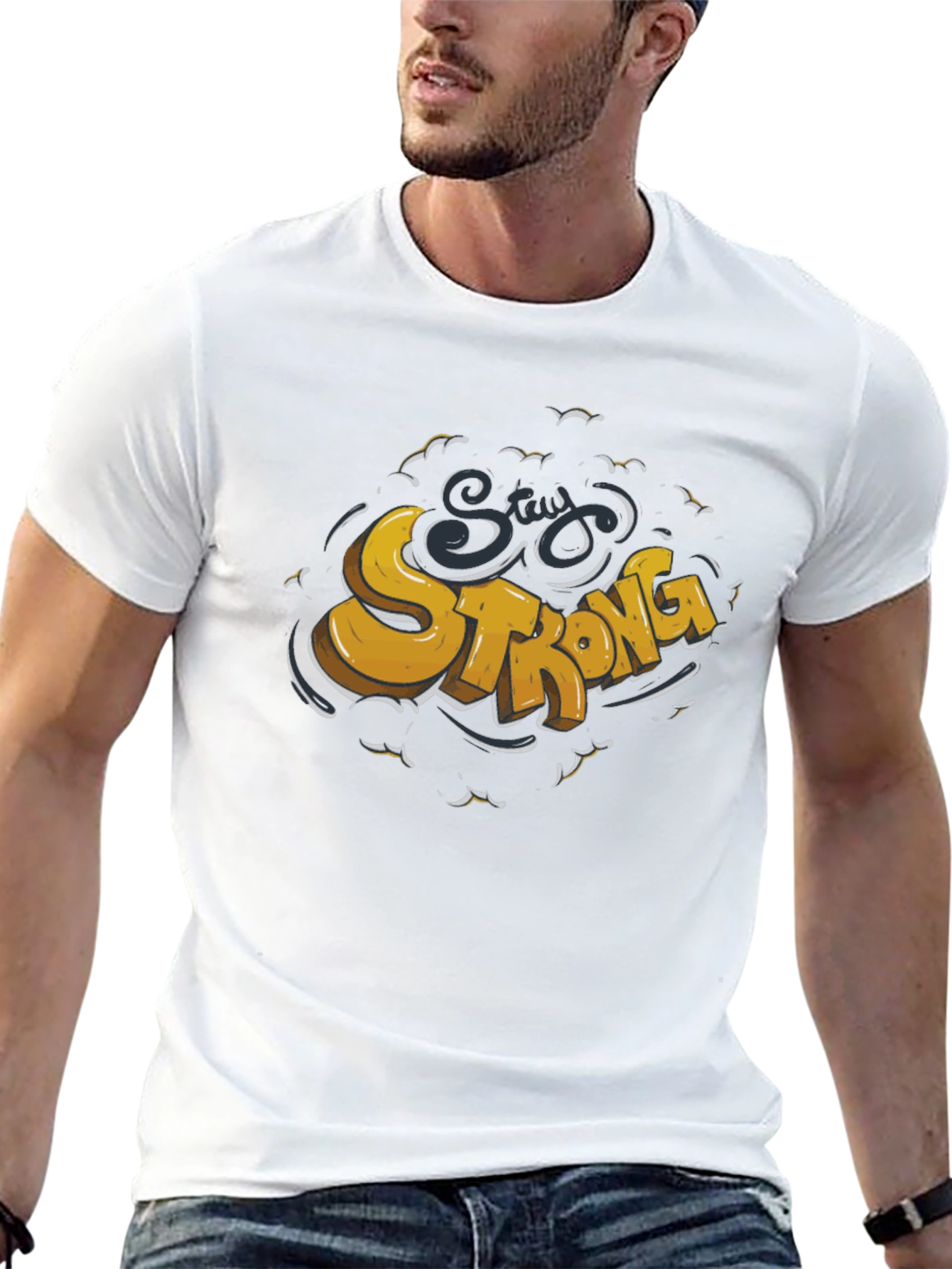 Stay Strong Graphic Tee - Black Crew Neck T-Shirt