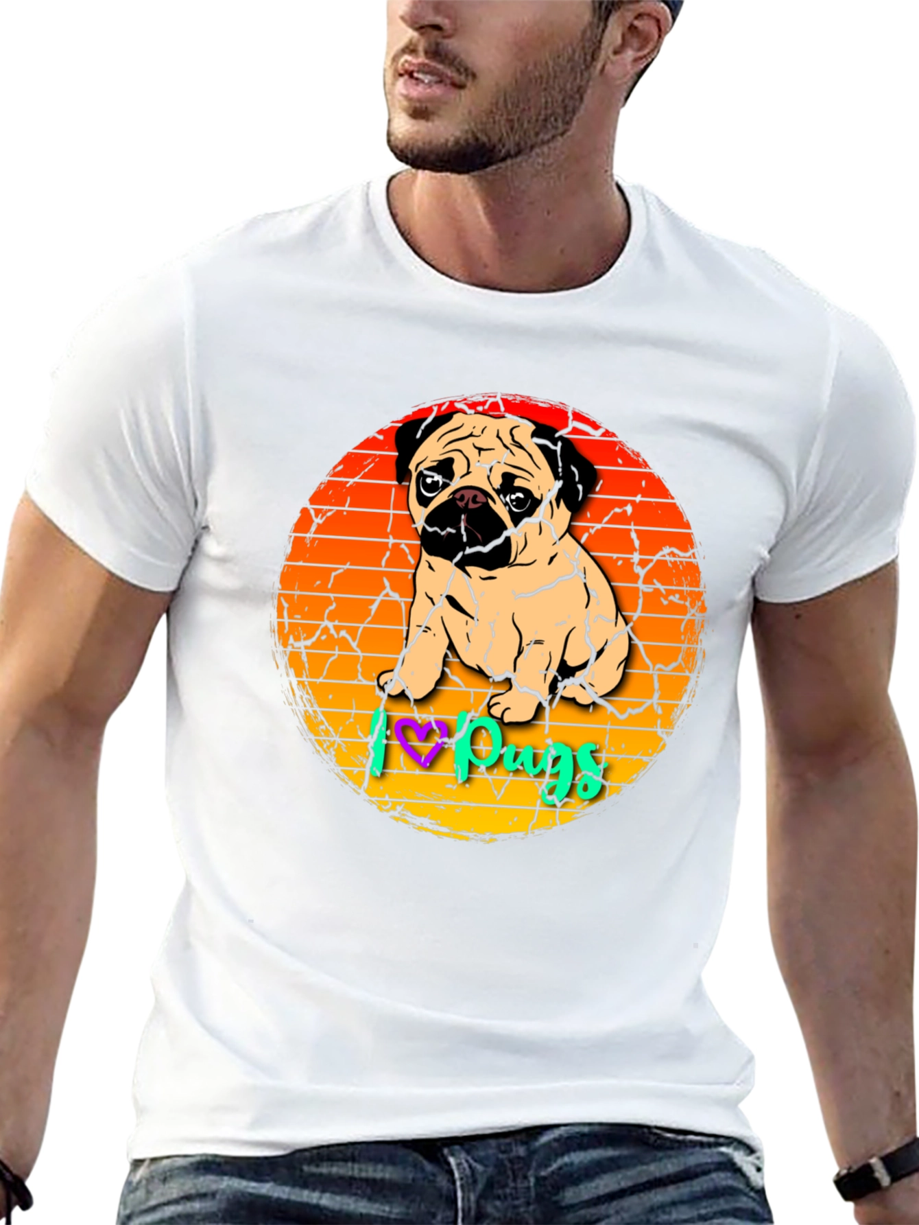 I Love Pugs Graphic Tee Cute Pug Lover Shirt