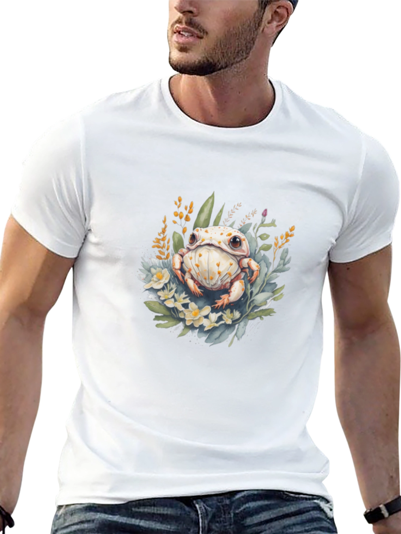 Floral Frog Graphic T-Shirt - Black Cotton Tee