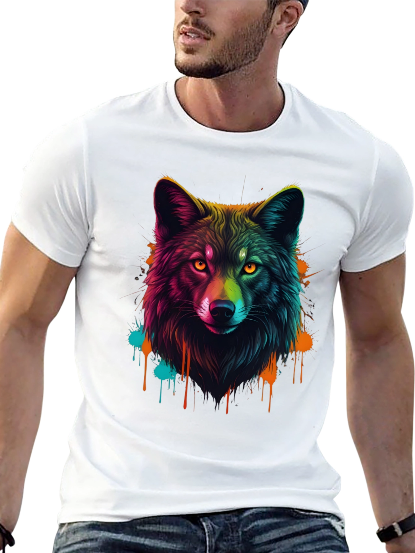 Vibrant Wolf Graphic Tee - Mens Black T-Shirt