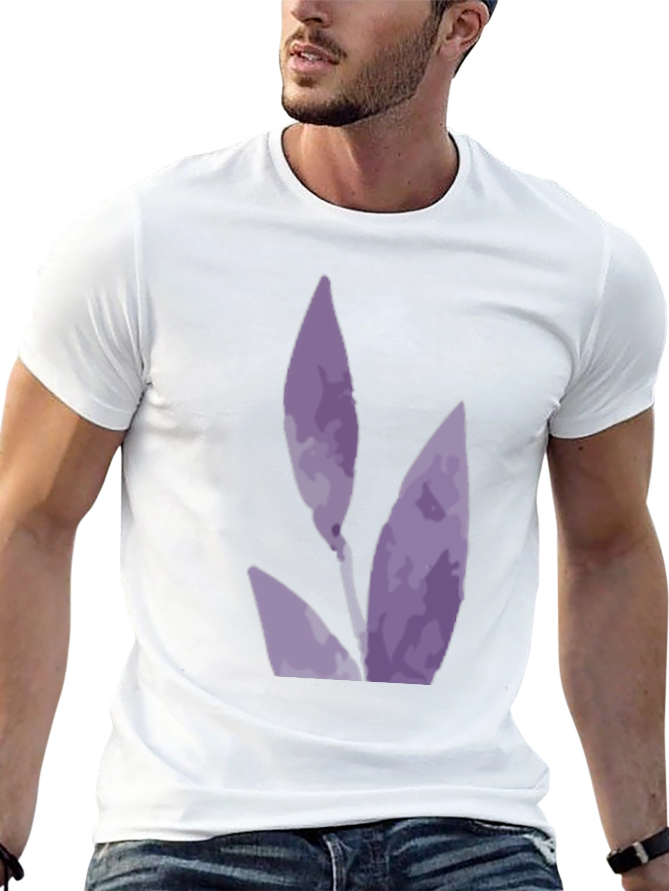 Black T-Shirt with Abstract Purple Floral Design