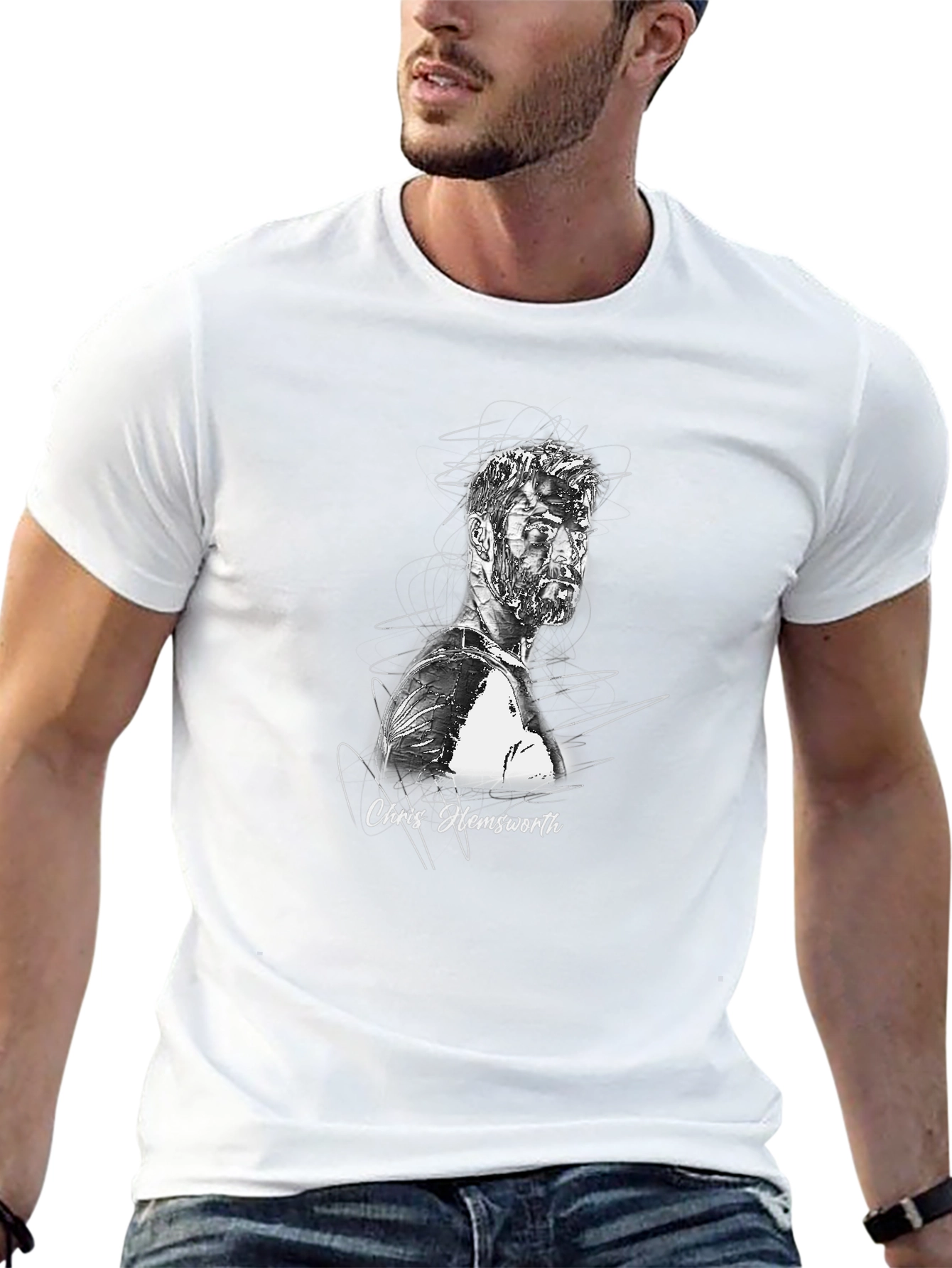 Chris Hemsworth Sketch Graphic Tee - Black