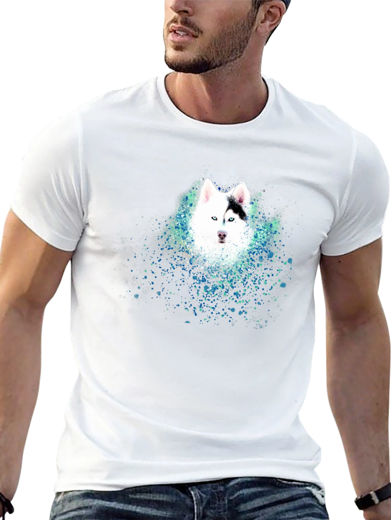 Husky Art Graphic Mens T-Shirt - Black