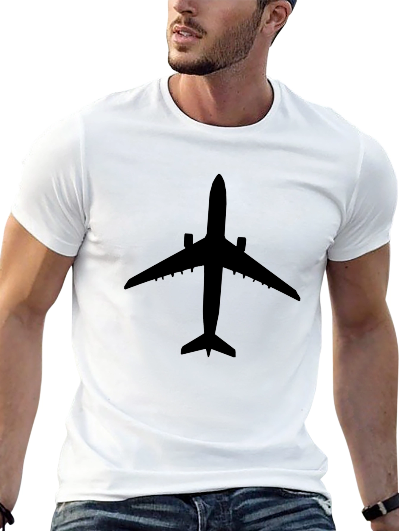 Airplane Silhouette Black T-Shirt - Aviation Enthusiast Tee