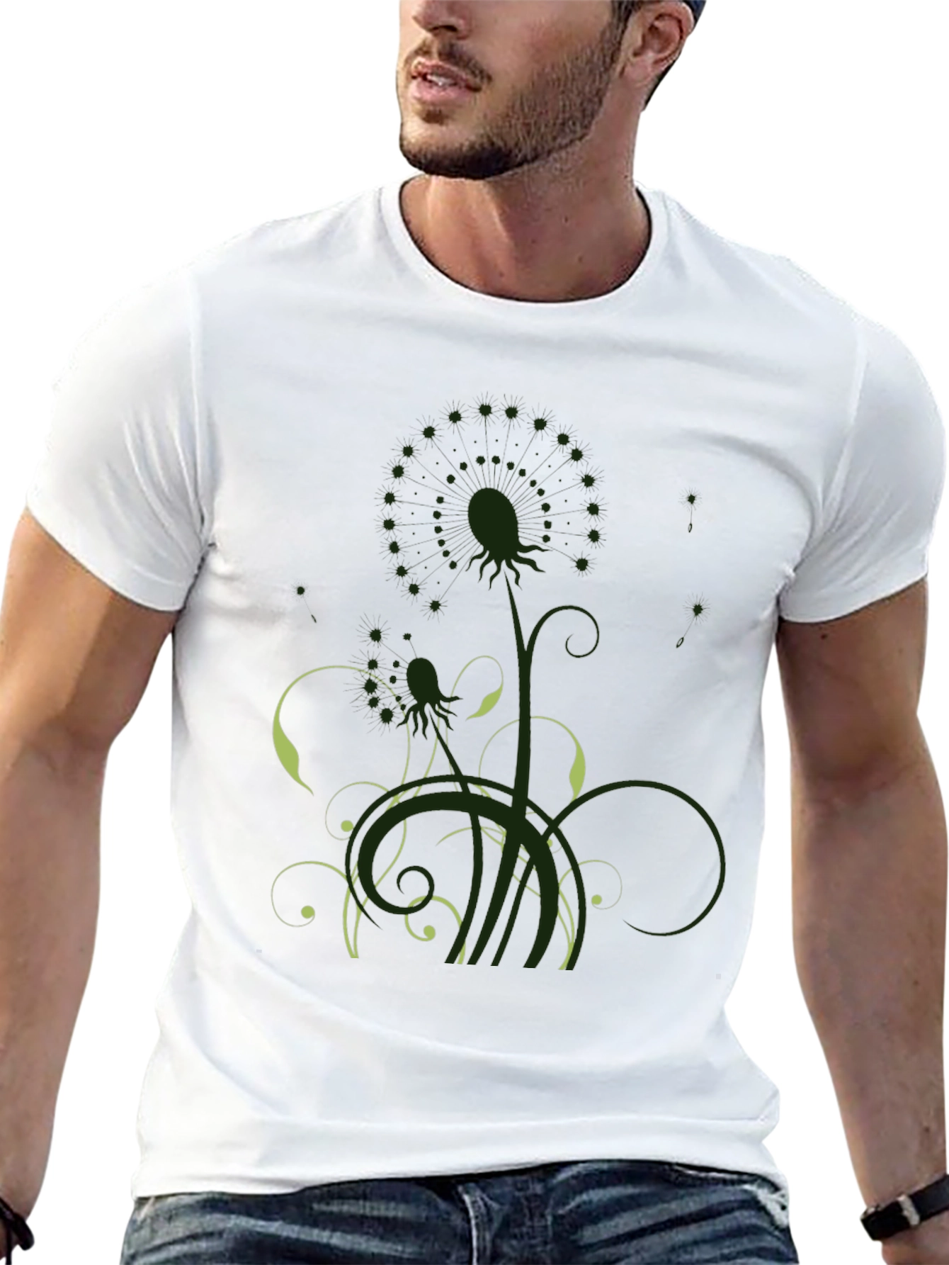 Mens Black T-Shirt with Artistic Floral Graphic