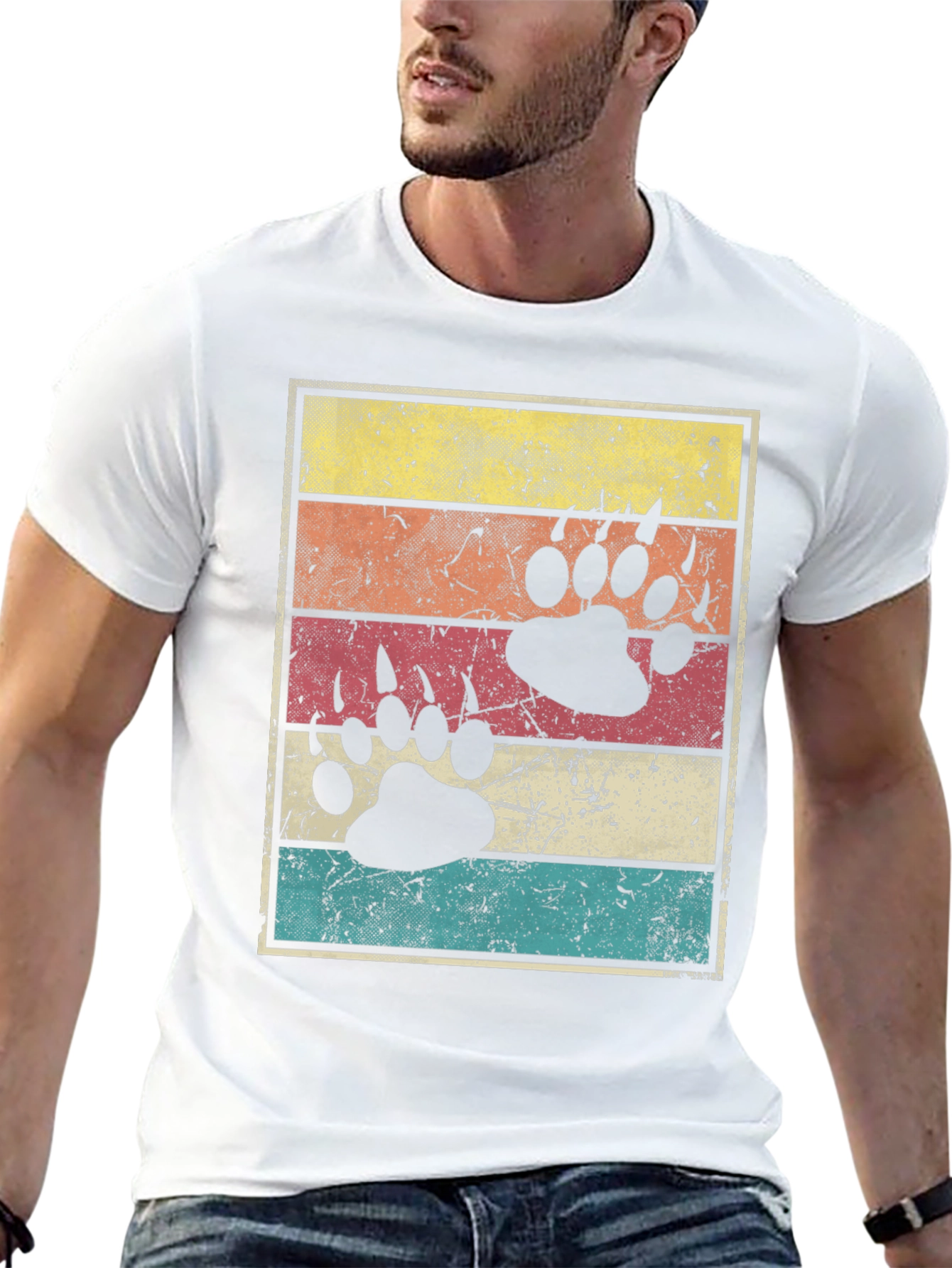 Retro Bear Paw Print T-Shirt