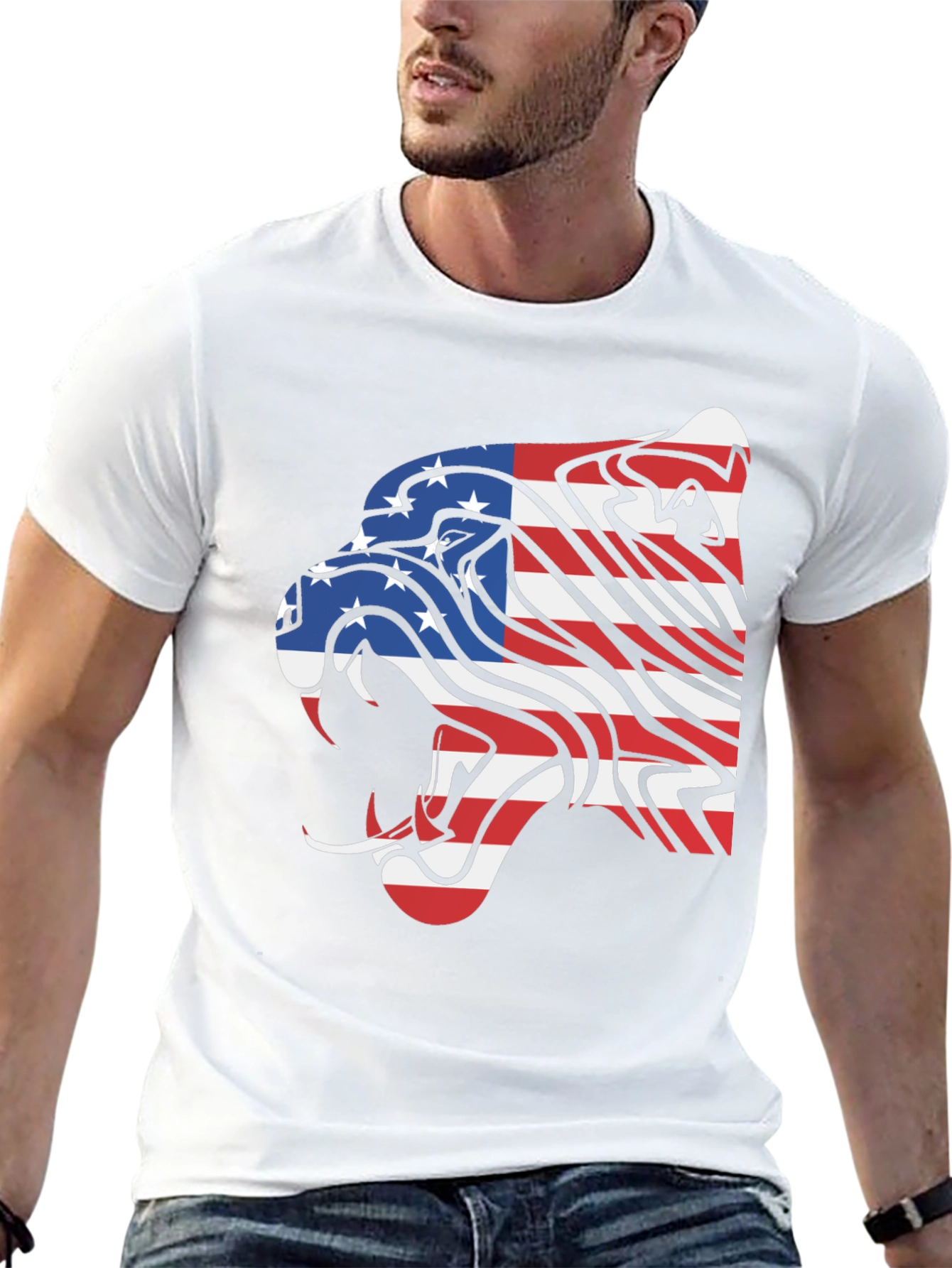 American Flag Lion Graphic Tee - Black