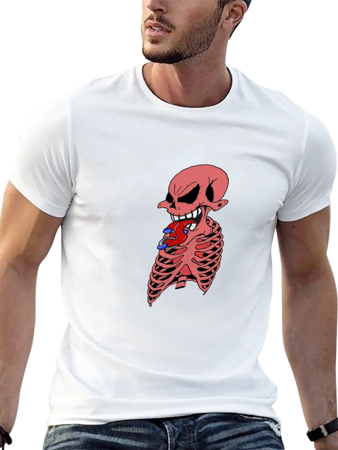 Edgy Skeleton Graphic Tee - Black Cotton