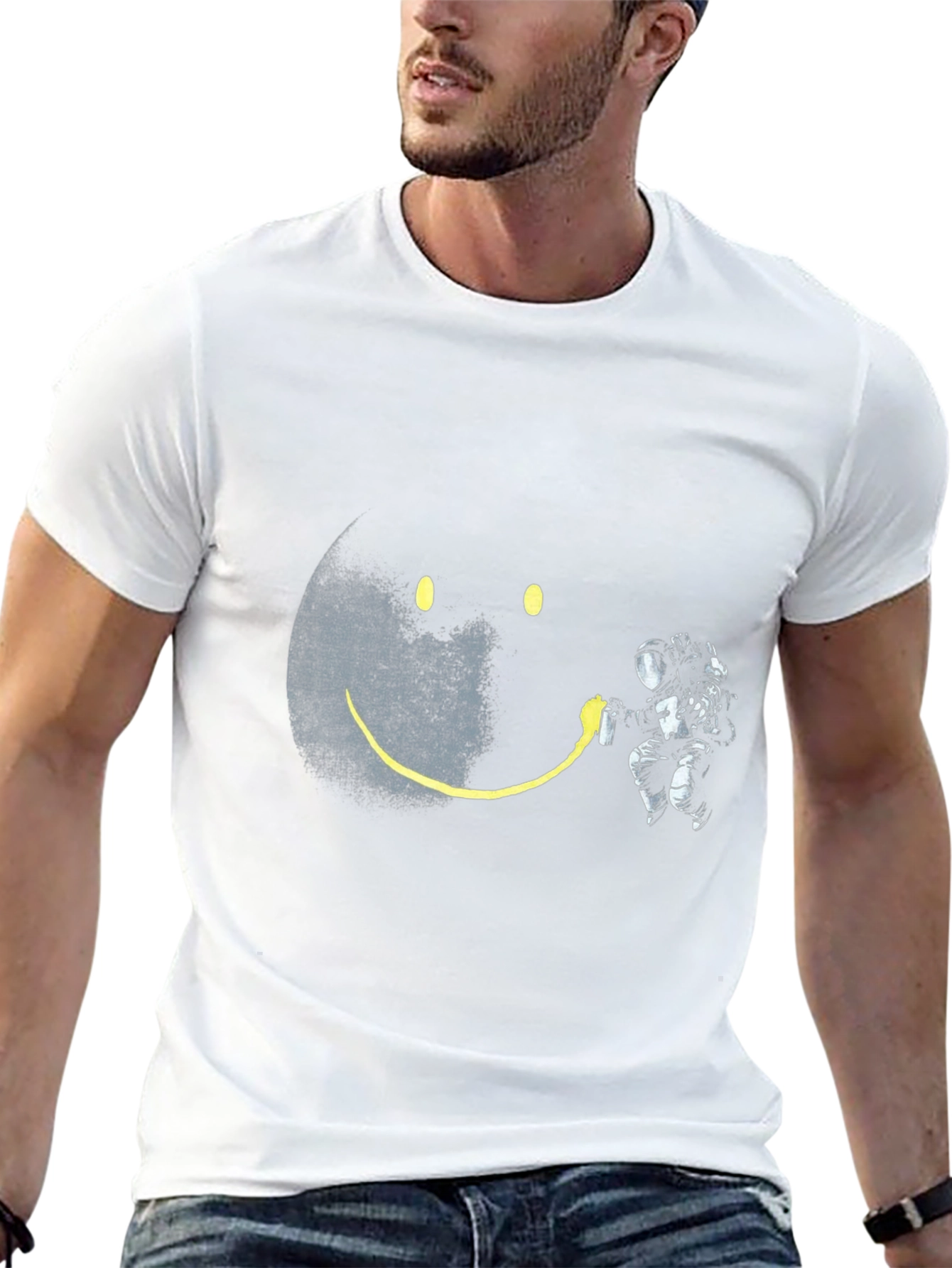 Astronaut Smiley Face Black T-Shirt