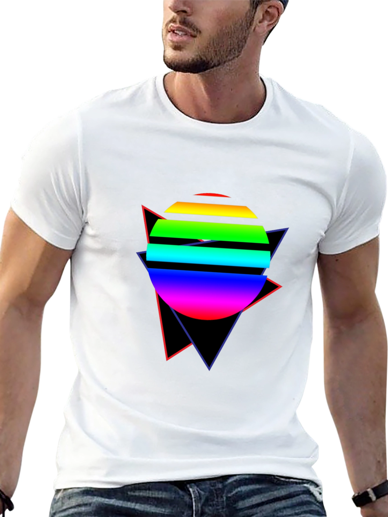 Retro Rainbow Circle T-Shirt - 80s Design