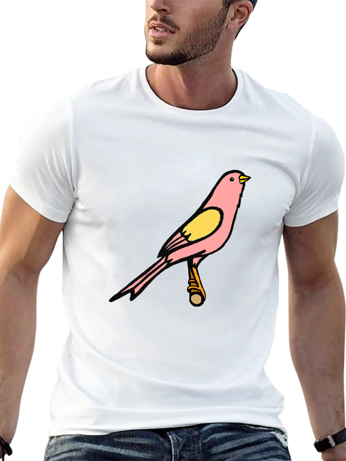 Pink Bird Graphic Black T-Shirt