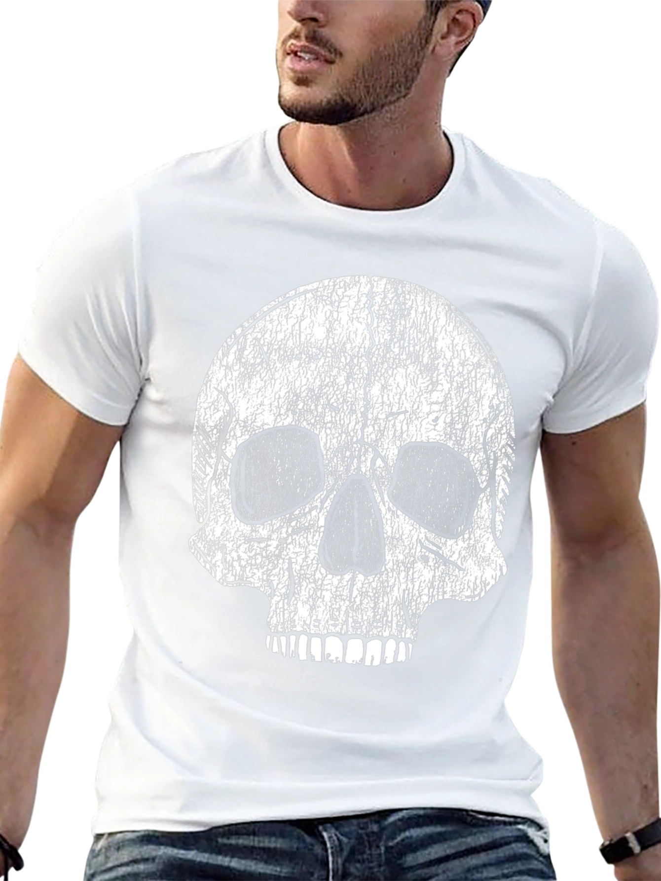 Distressed Skull Graphic Black T-Shirt