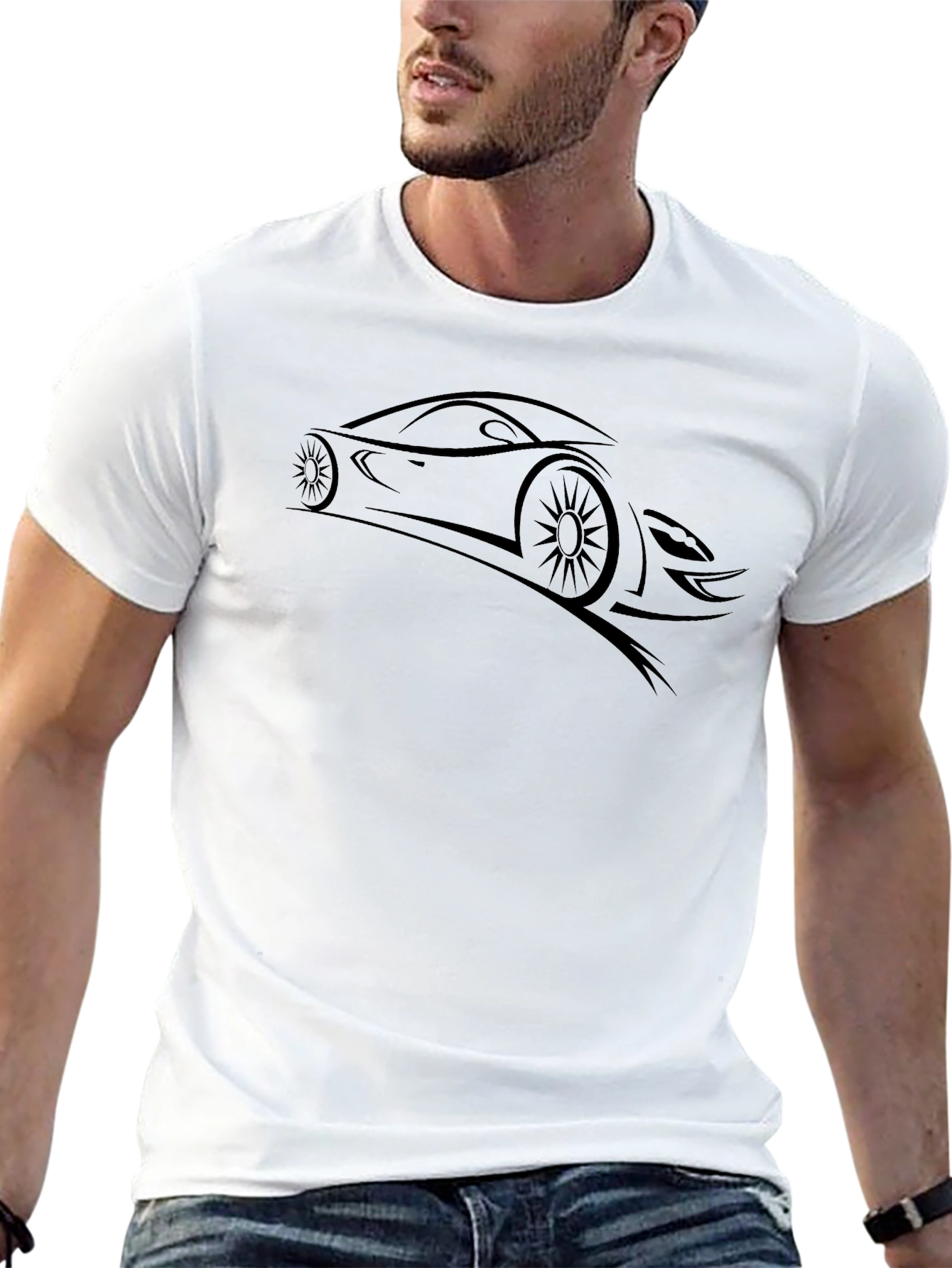Sleek Car Graphic Tee - Black Cotton Comfort