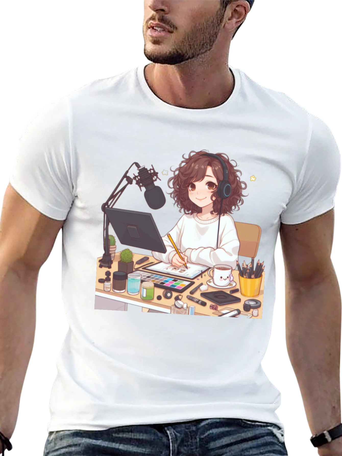 Anime Artist Graphic Tee - Stylish Black T-Shirt