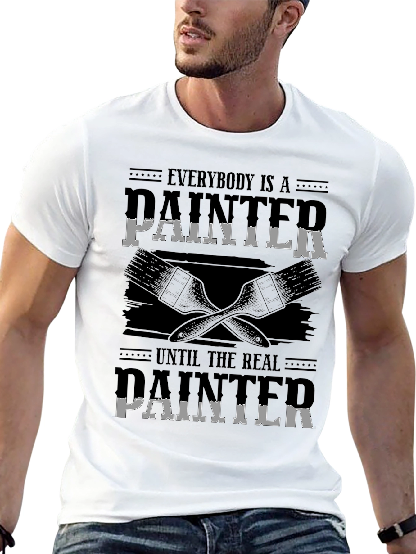 Humorous Real Painter Graphic Tee - Black Cotton