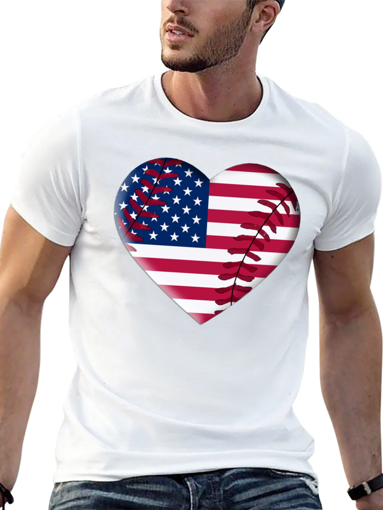 American Flag Baseball Heart T-Shirt