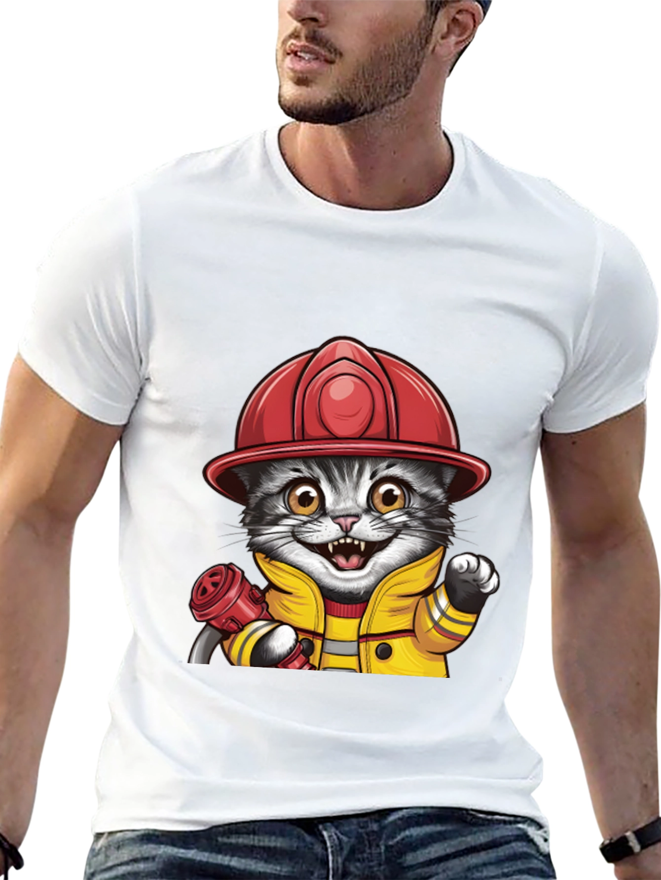 Firefighter Cat T-Shirt - Cute & Funny