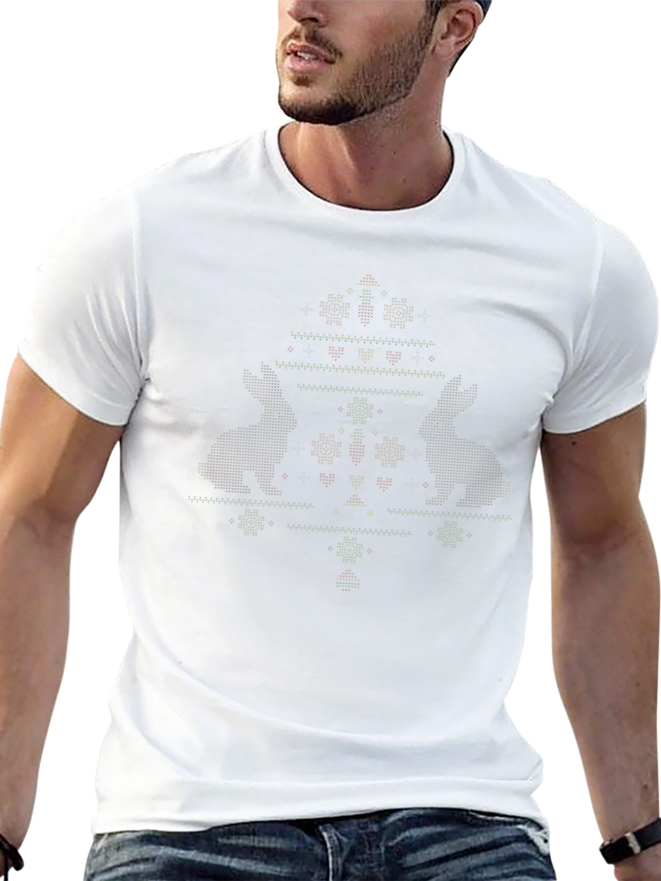 Novelty Christmas Tree Pattern Black T-Shirt