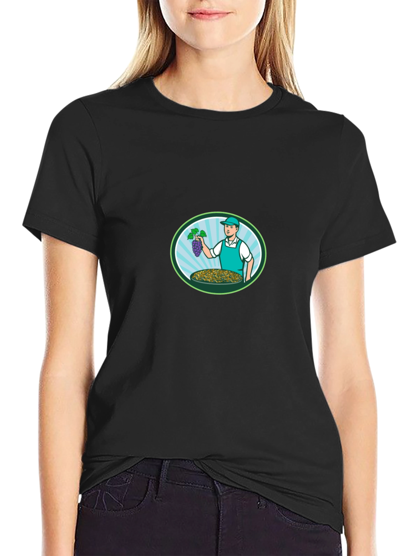 Grape Harvest Graphic Tee - Black Casual Comfort