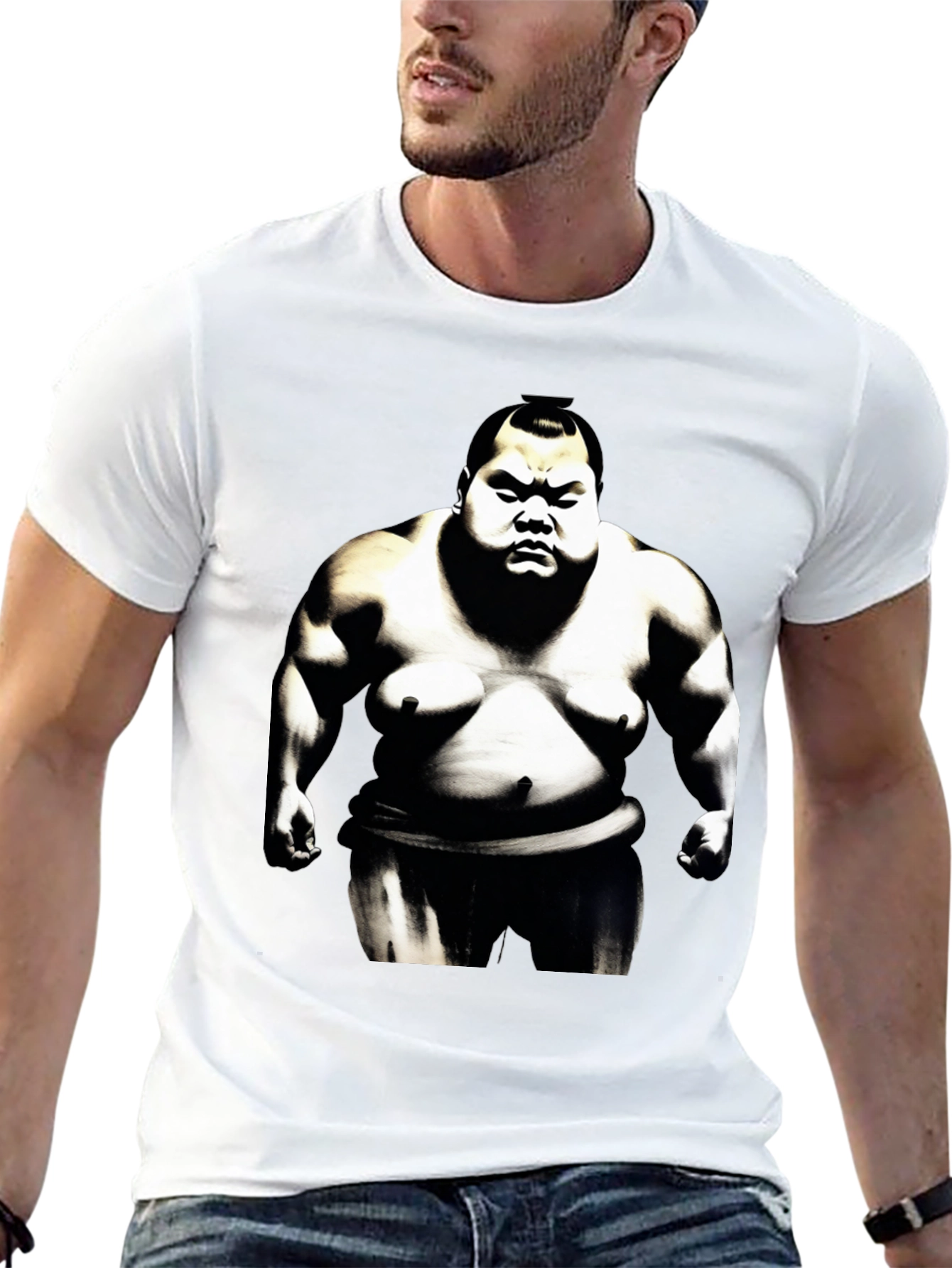 Sumo Wrestler Graphic Tee - Black Cotton Blend