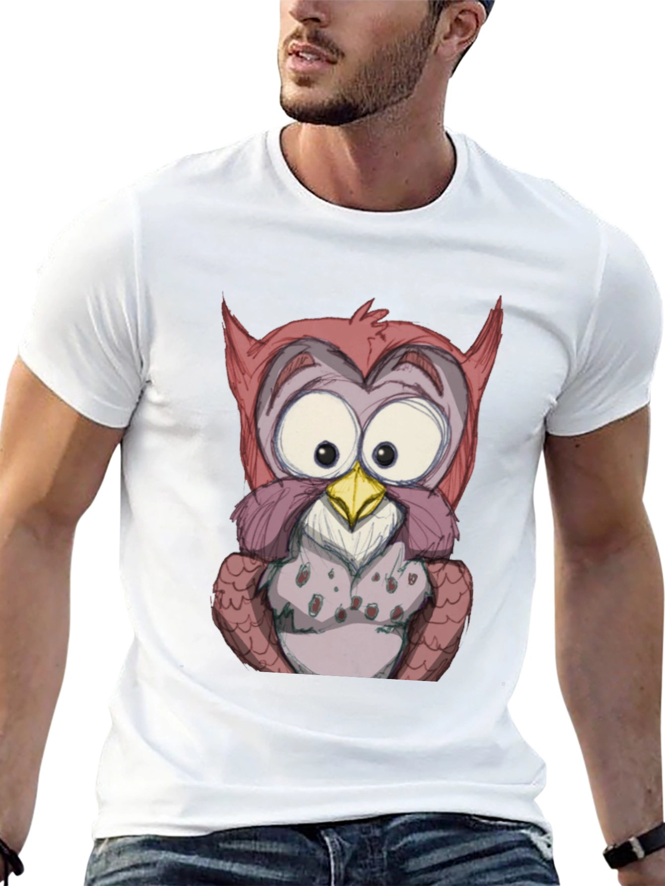 Cartoon Owl Graphic Black T-Shirt