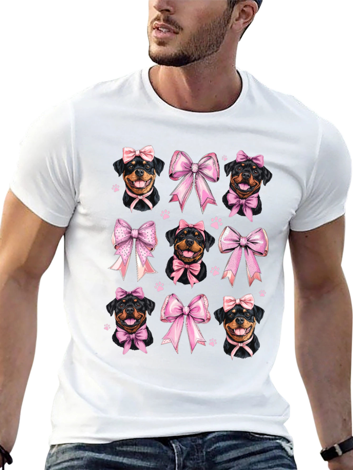 Rottweiler Dog Pink Bow T-Shirt