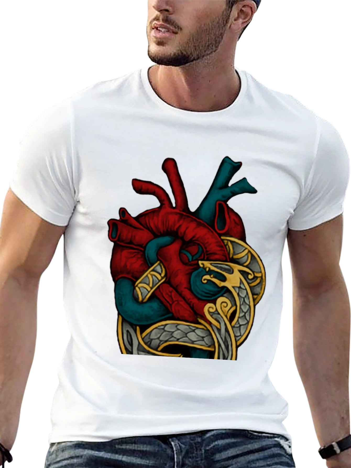 Anatomic Heart Snake Graphic T-Shirt