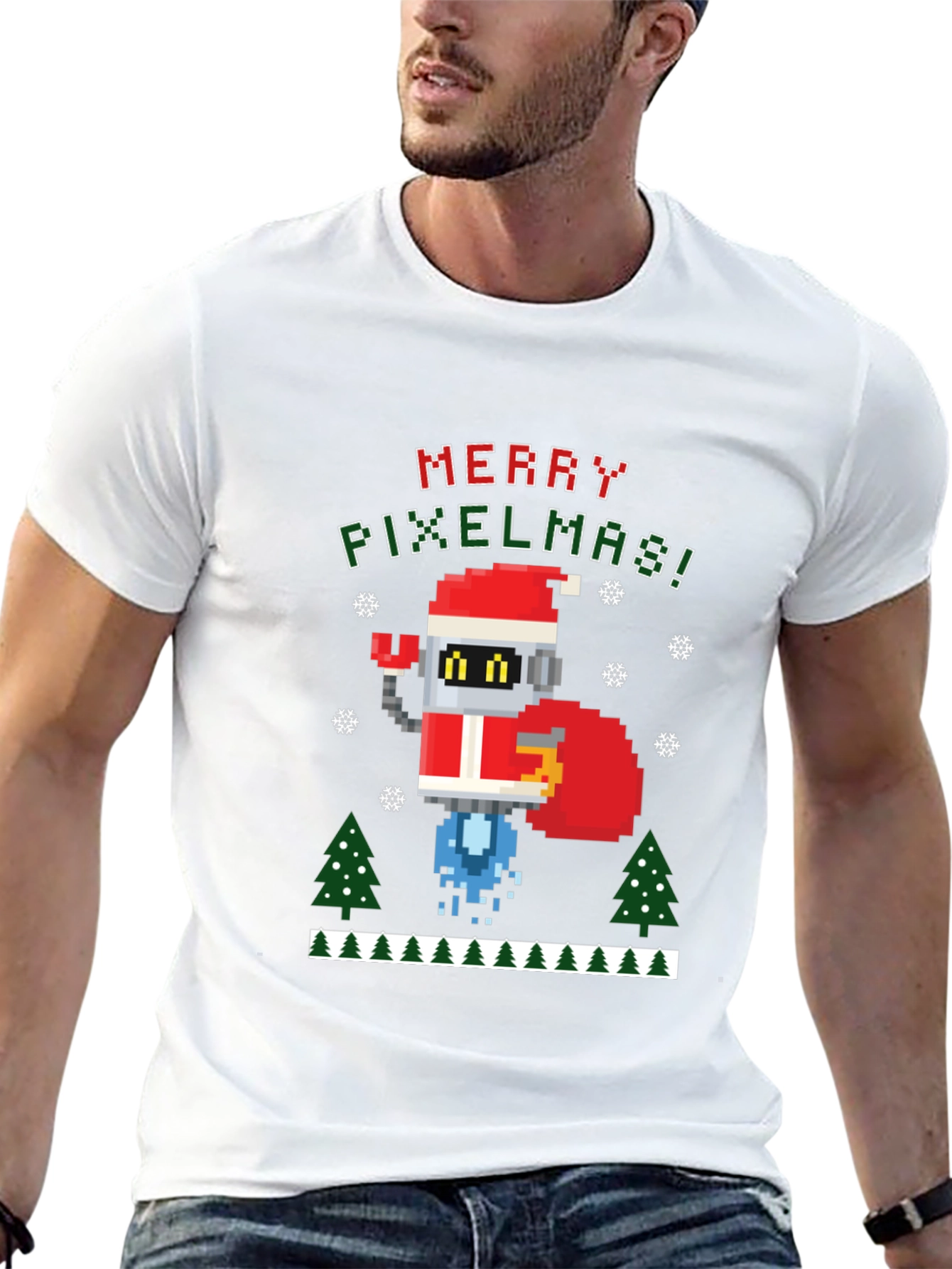 Merry Pixelmas Robot Christmas T-Shirt