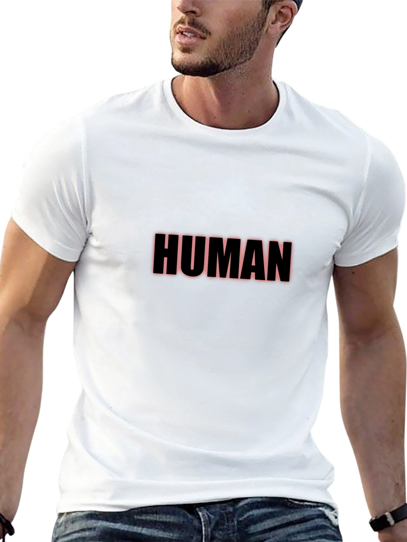 Human Tee - Black Cotton Blend Graphic T-Shirt