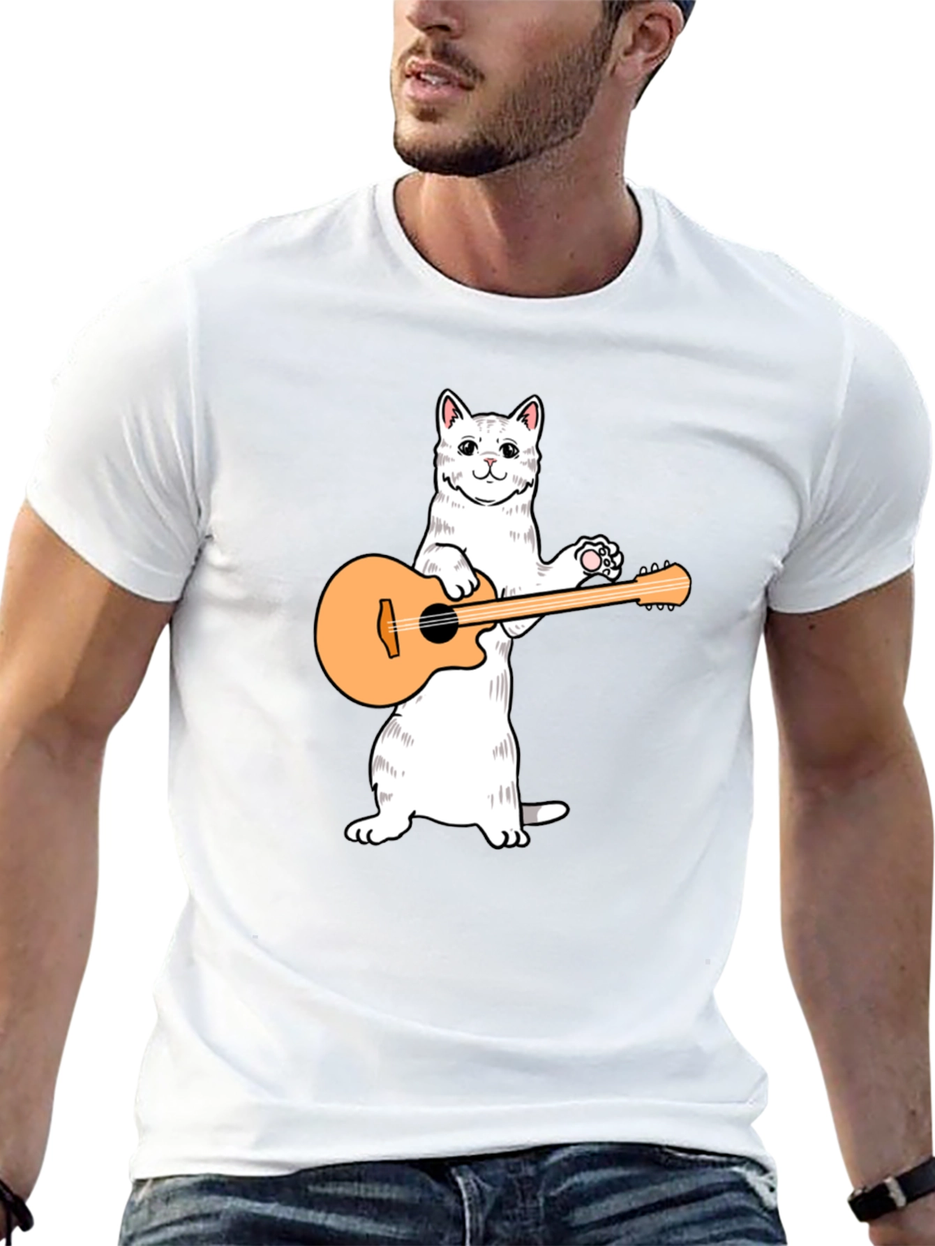Cat Playing Guitar Graphic T-Shirt
