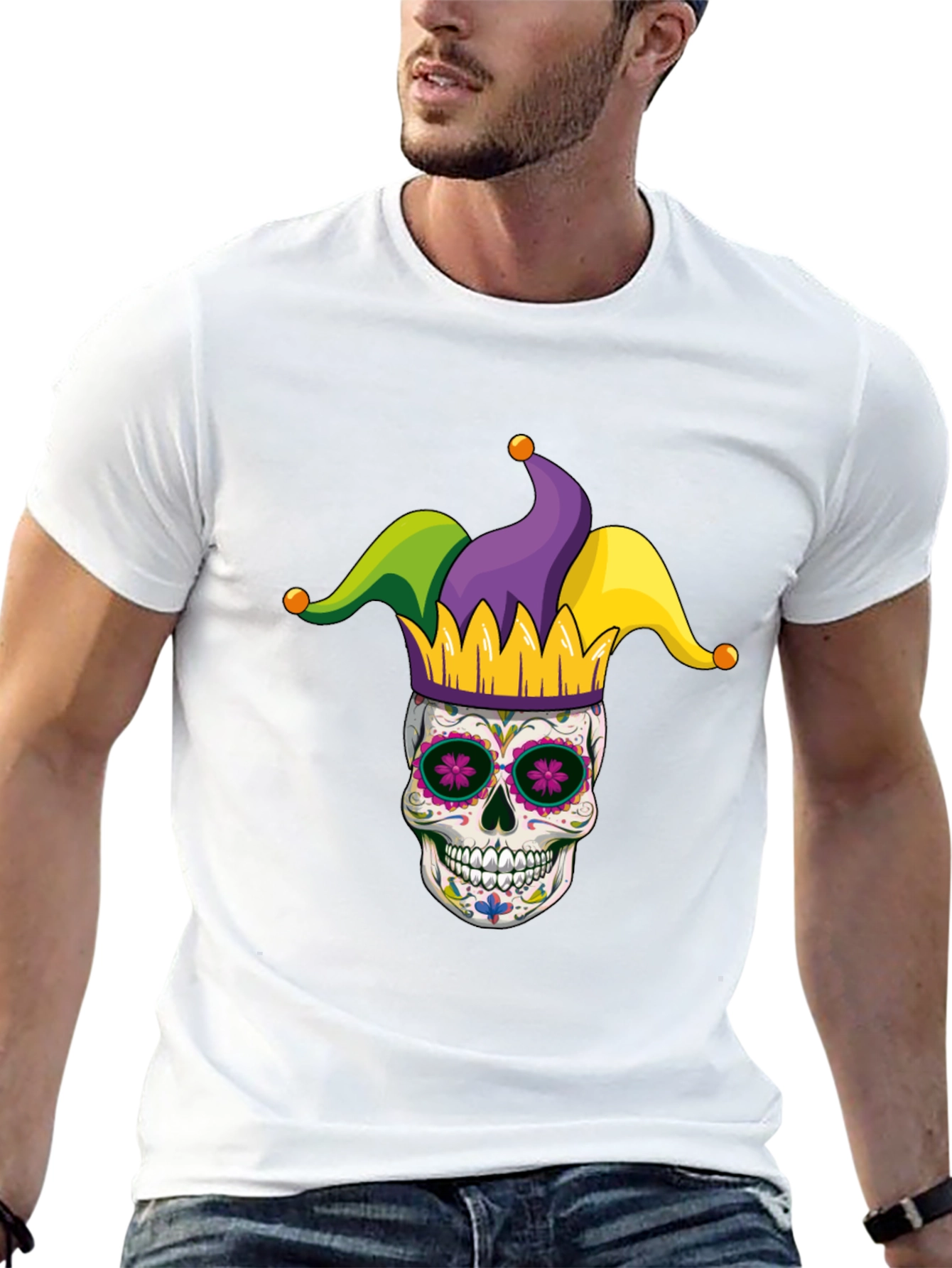 Mardi Gras Skull T-Shirt - Jester Sugar Skull Tee