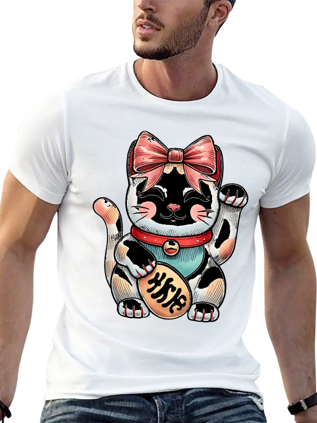 Lucky Cat Graphic Tee - Unisex Black T-Shirt