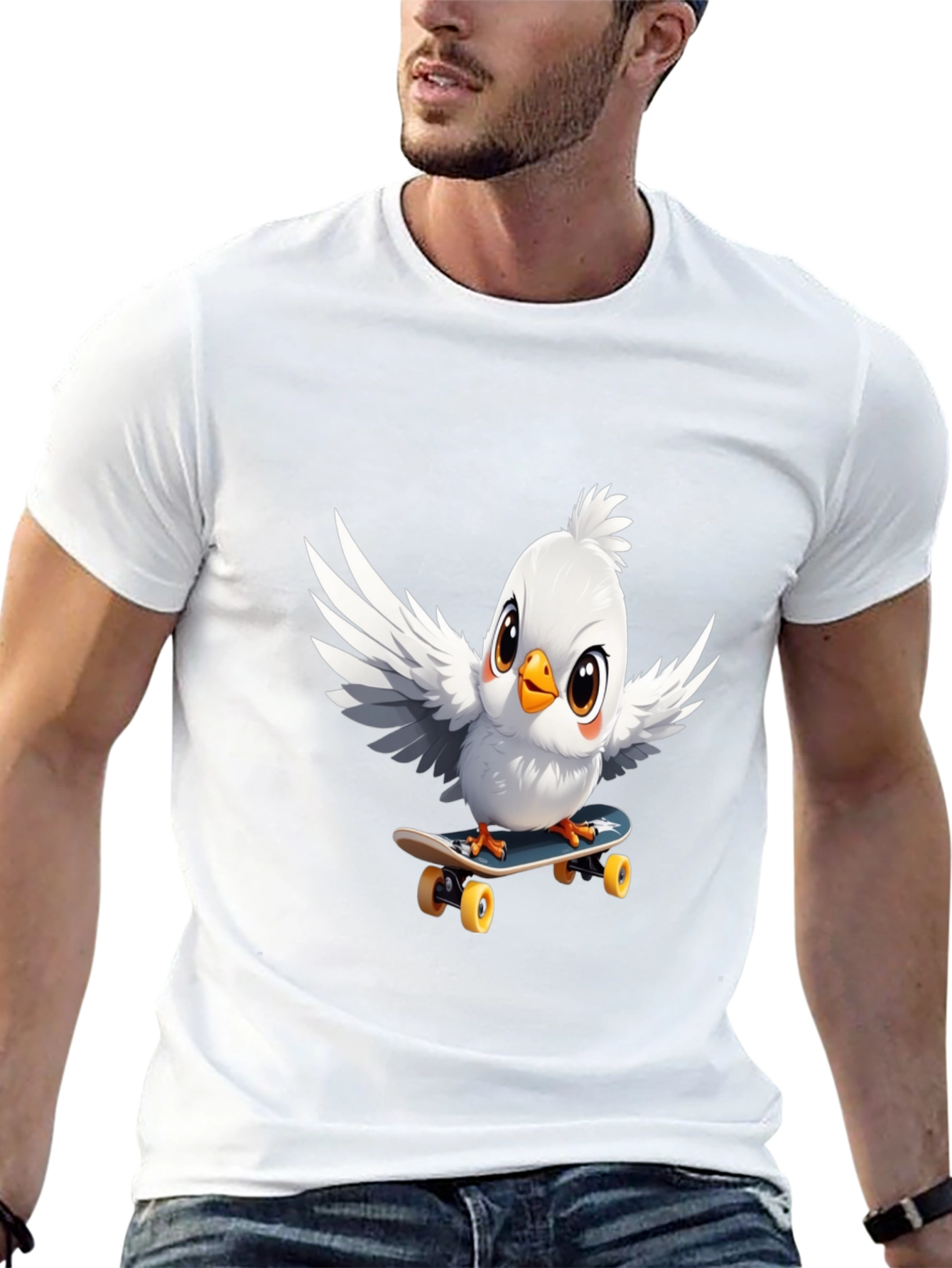 Skateboarding Bird Graphic Tee - Cool Cotton T-Shirt