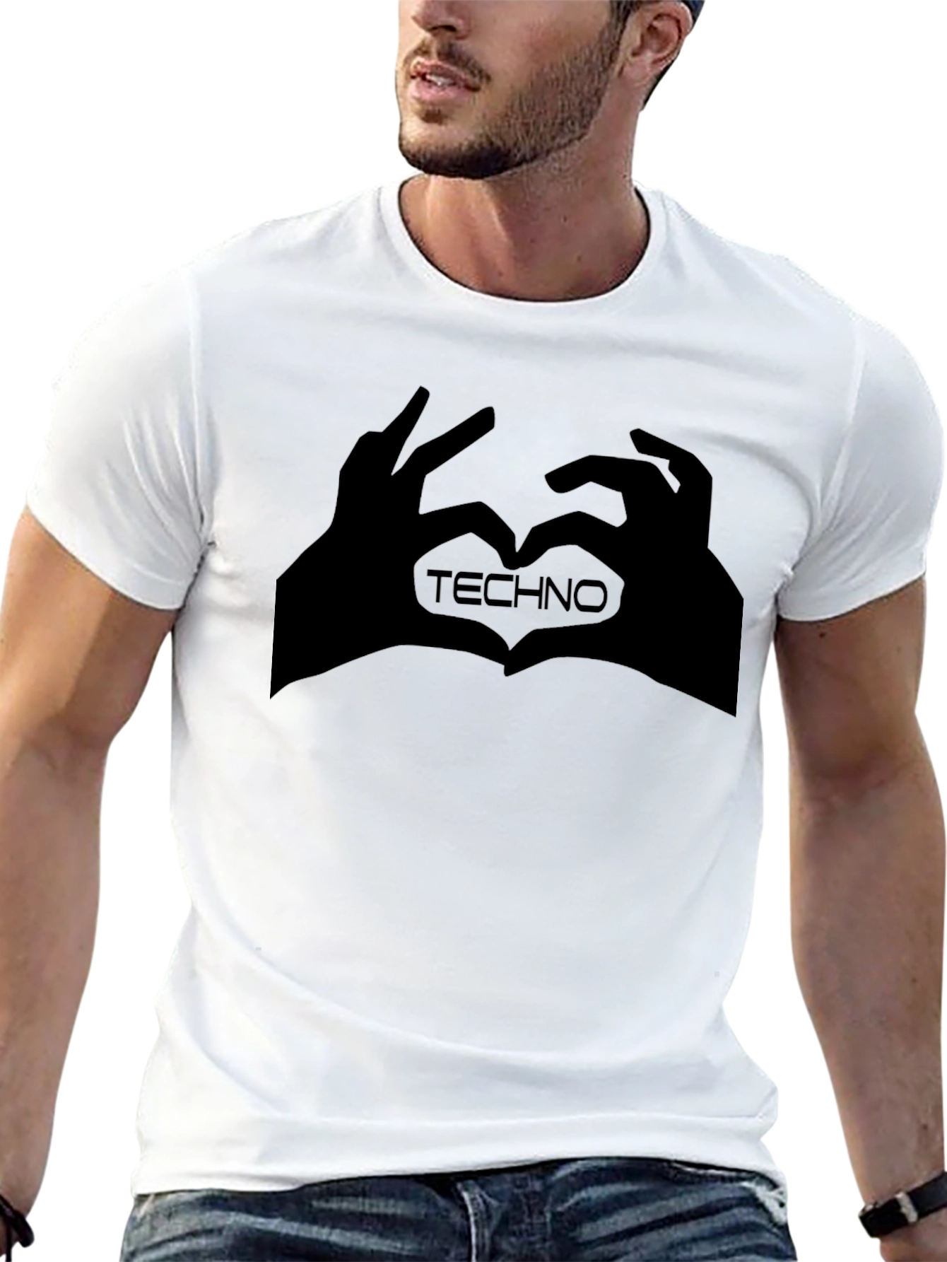 Techno Music Heart Hands Graphic Tee