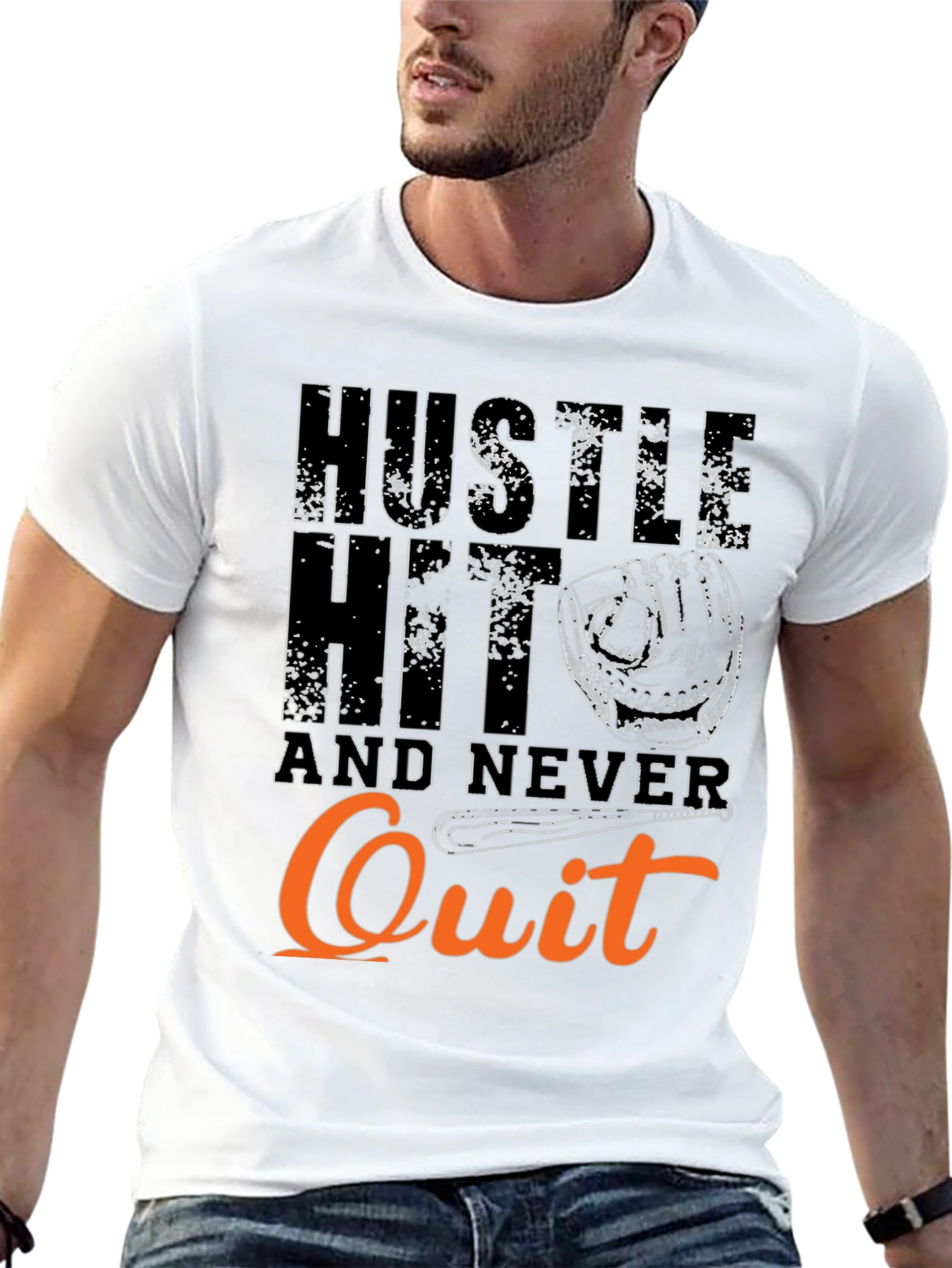 Hustle Hit Never Quit Baseball T-Shirt