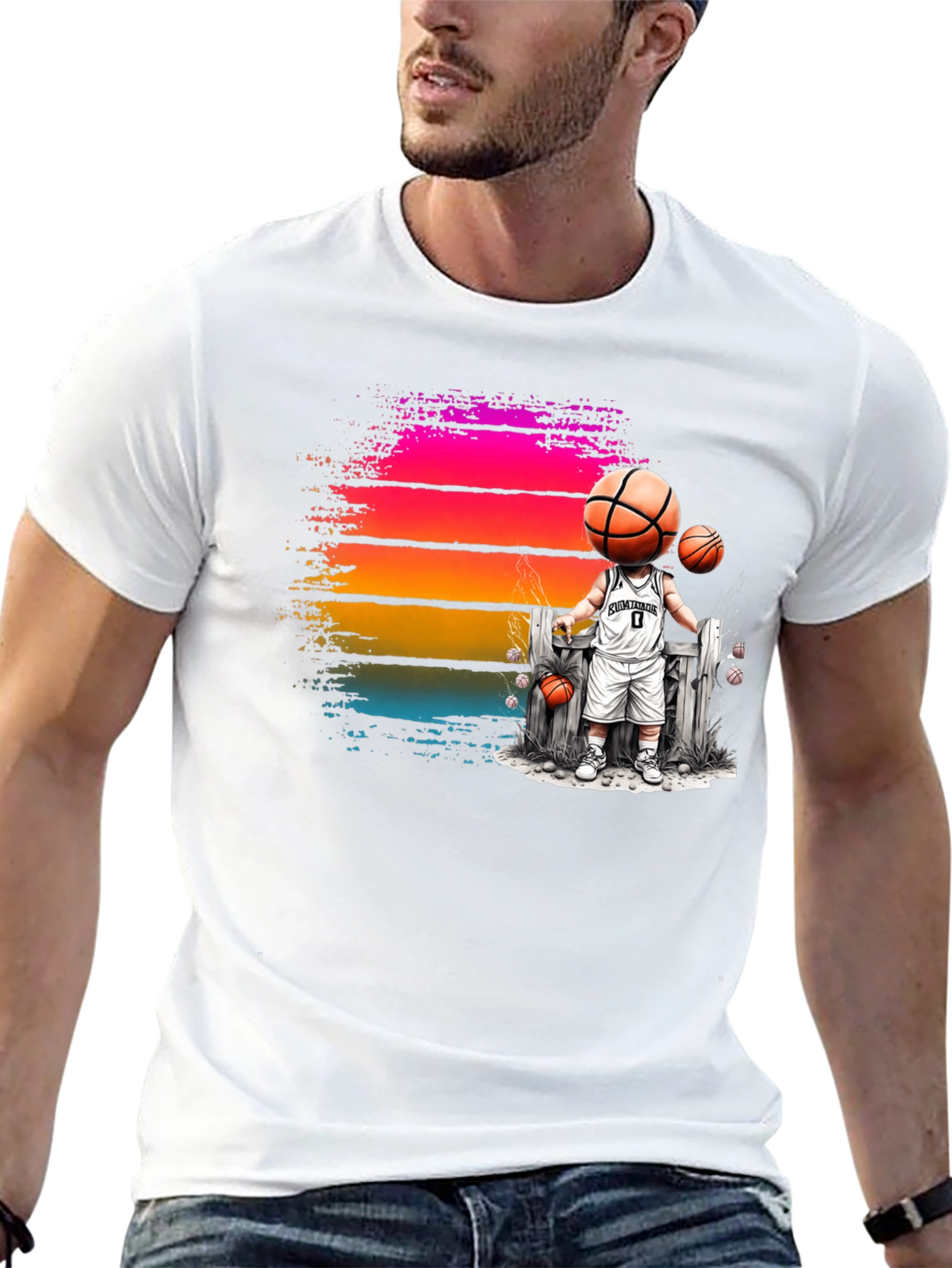 Basketball Head Character Graphic T-Shirt