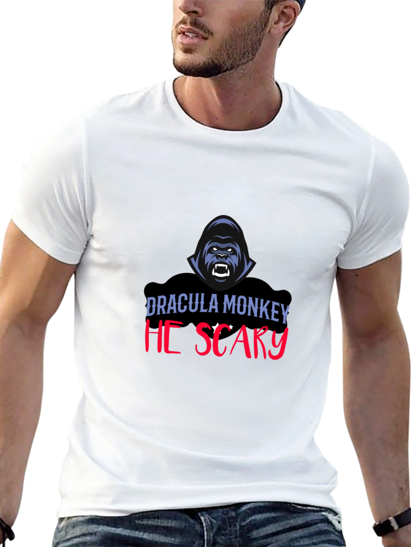 Dracula Monkey He Scary Graphic T-Shirt