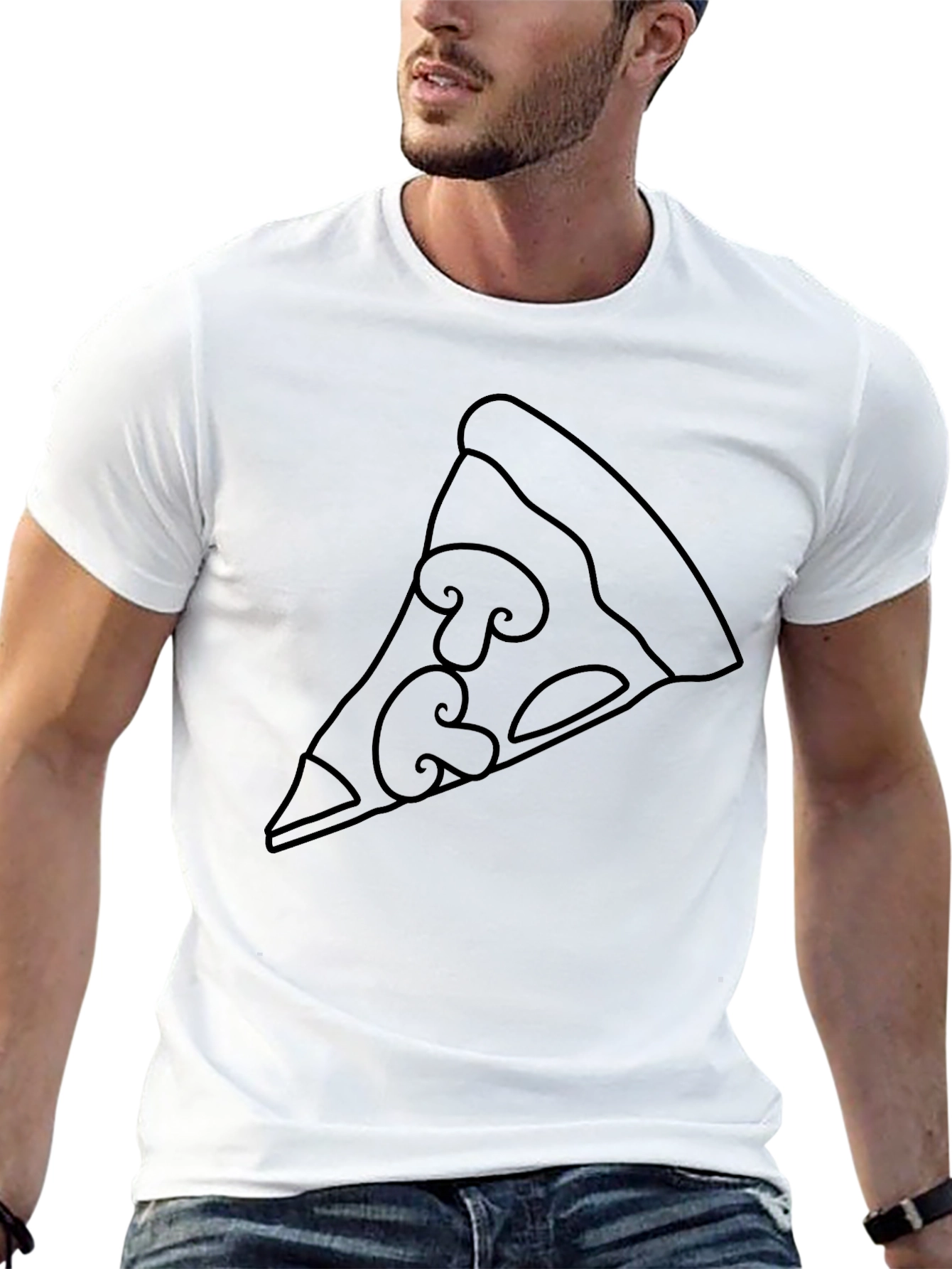 Pizza Slice Outline Graphic Tee - Black T-Shirt
