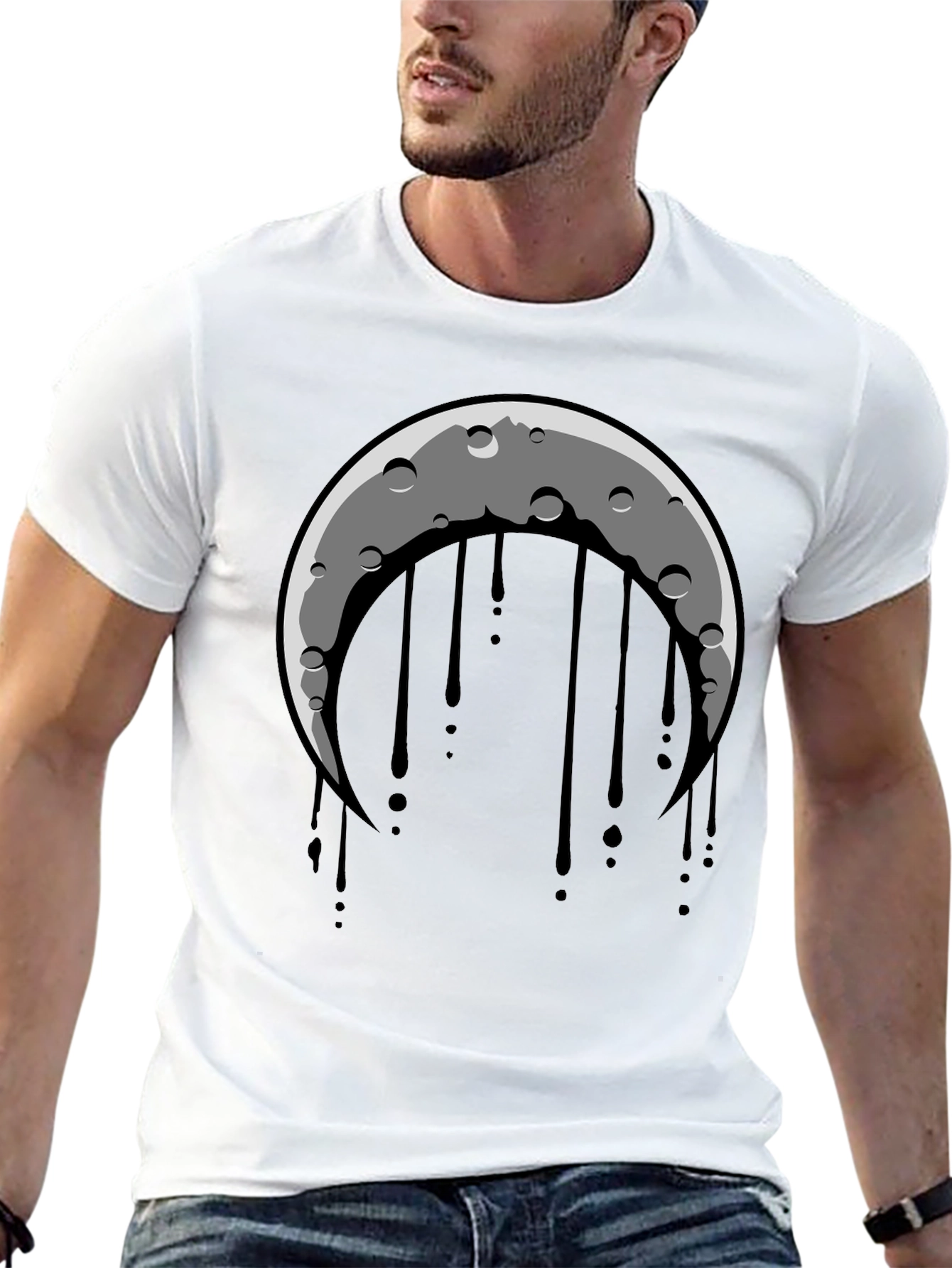 Crescent Moon Dripping Graphic Tee - Black