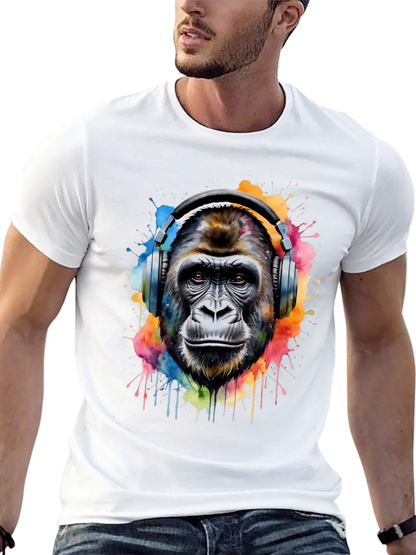 Gorilla Headphones Graphic Tee - Cool Animal Print