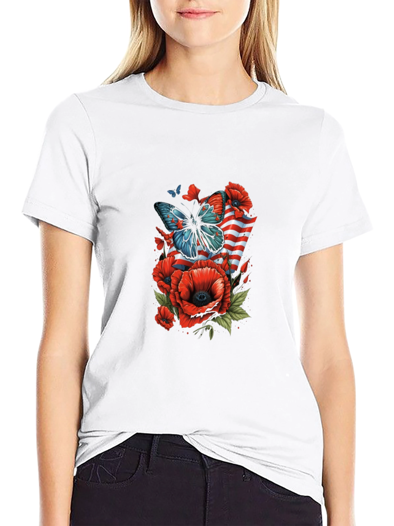 Patriotic Butterfly & Poppy Graphic Tee