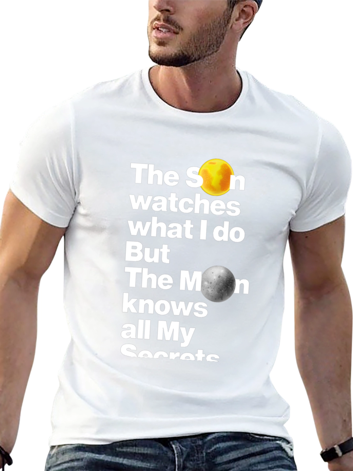 Celestial Secrets Graphic T-Shirt - Sun & Moon Design