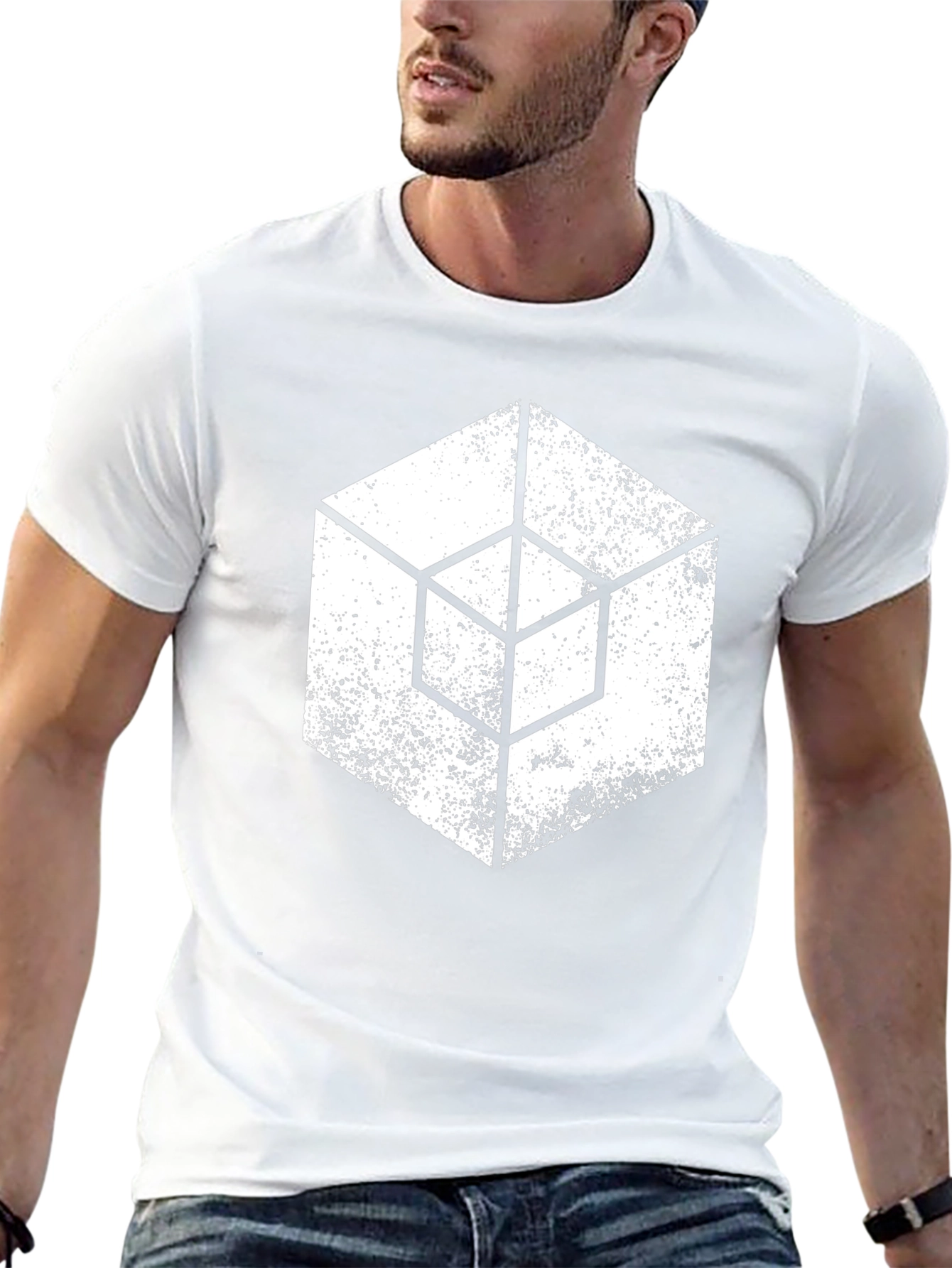 Geometric Cube Graphic T-Shirt - Grunge Style