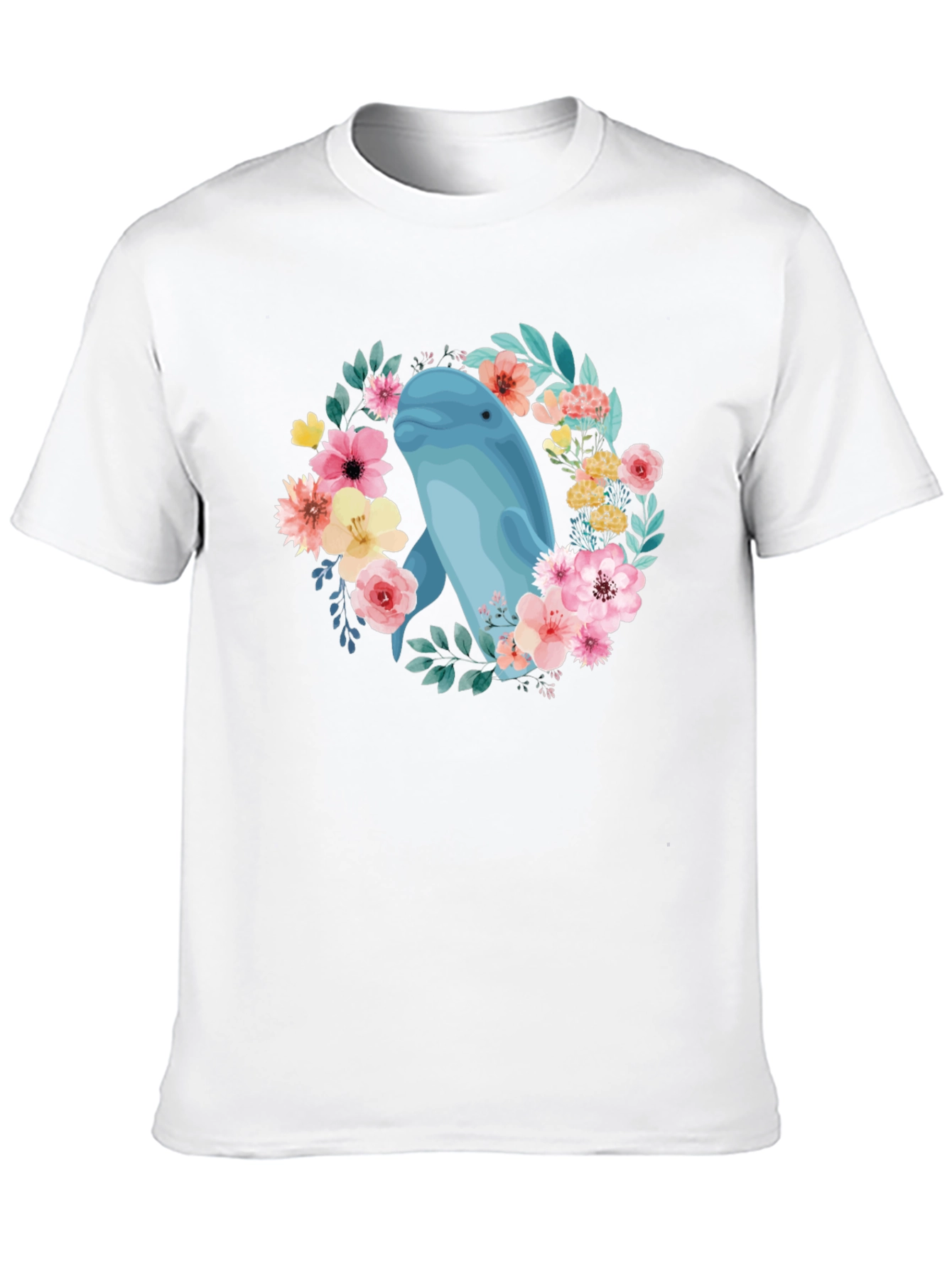 Beluga Whale Floral T-Shirt - Black