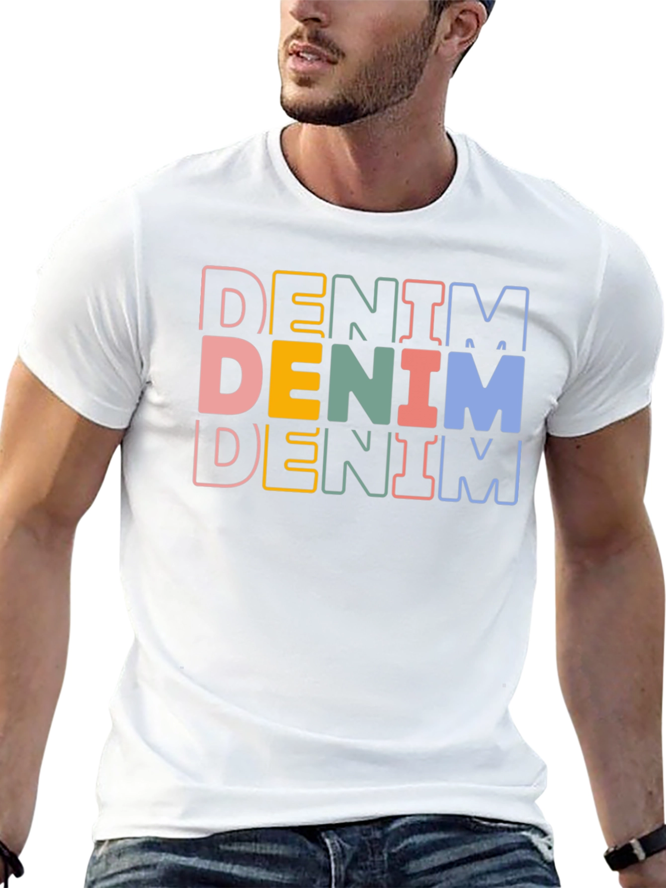Denim Stacked Text Graphic Tee