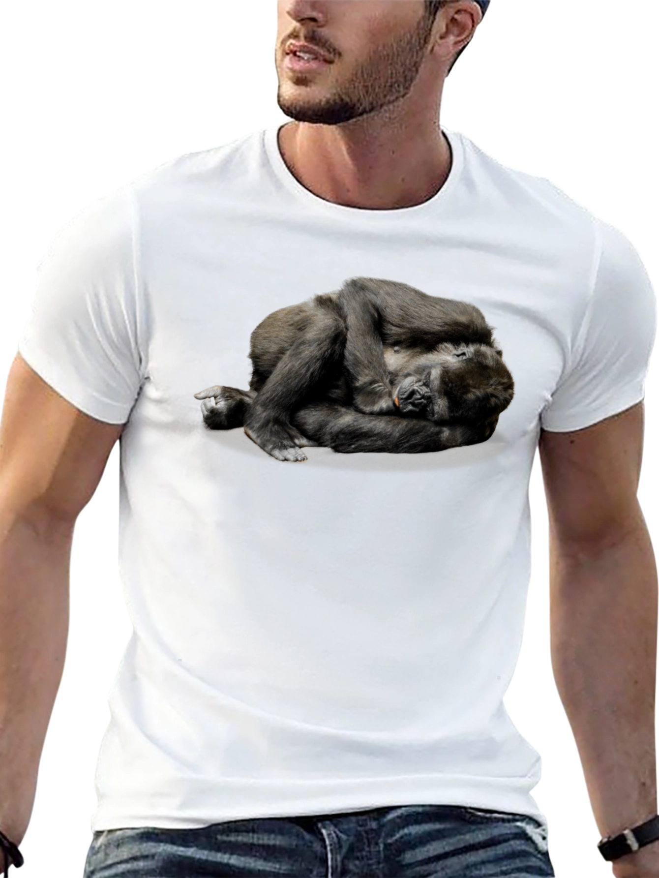 Gorilla Napping T-Shirt - Black Casual Comfort
