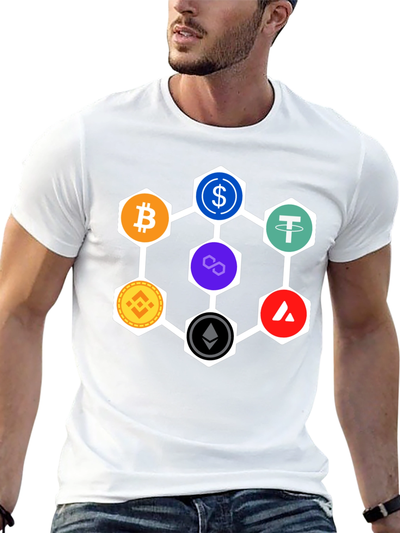 Crypto Hexagon T-Shirt - Bitcoin Ethereum and More!