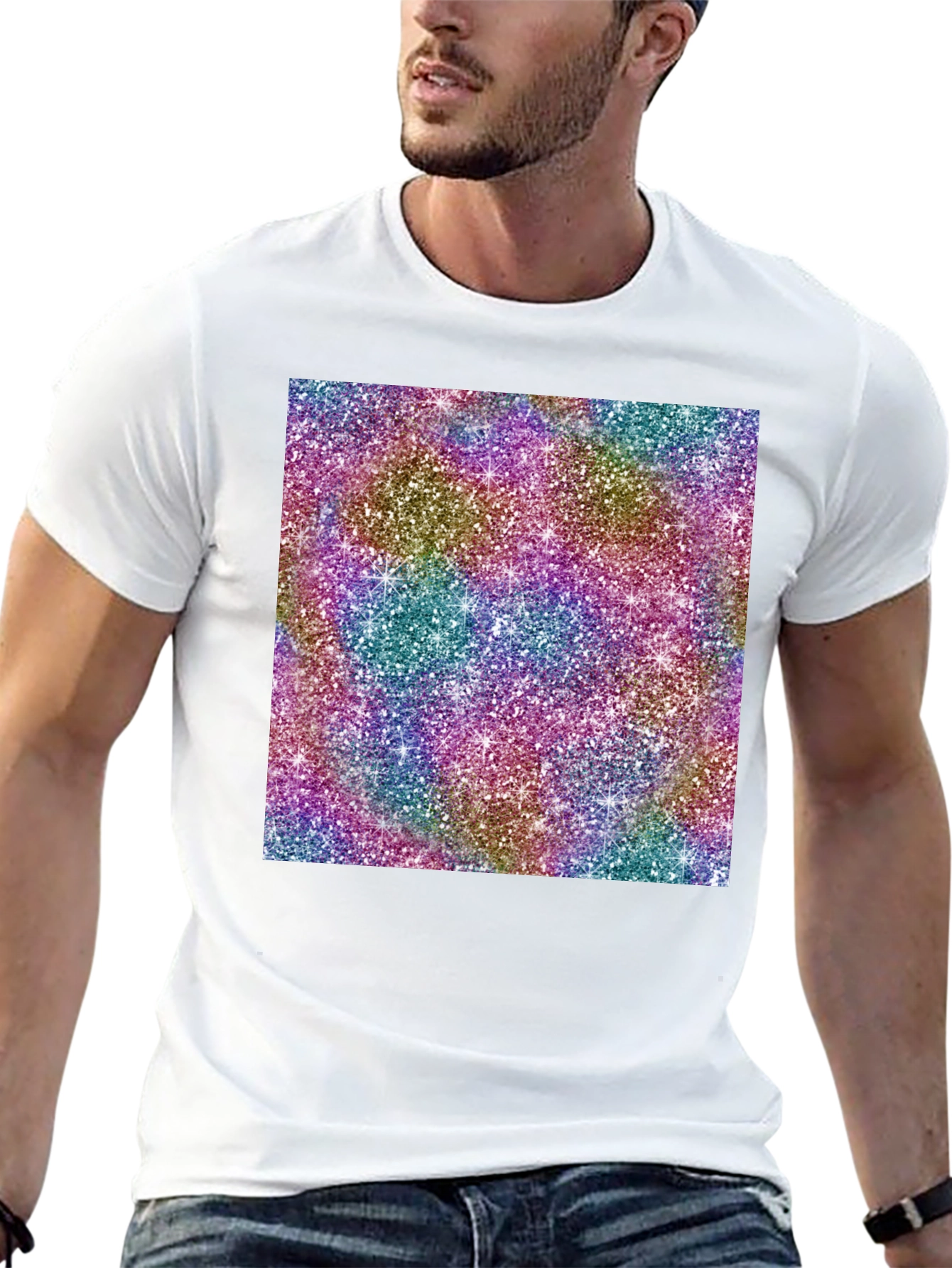 Mens Black T-Shirt with Glitter Pattern