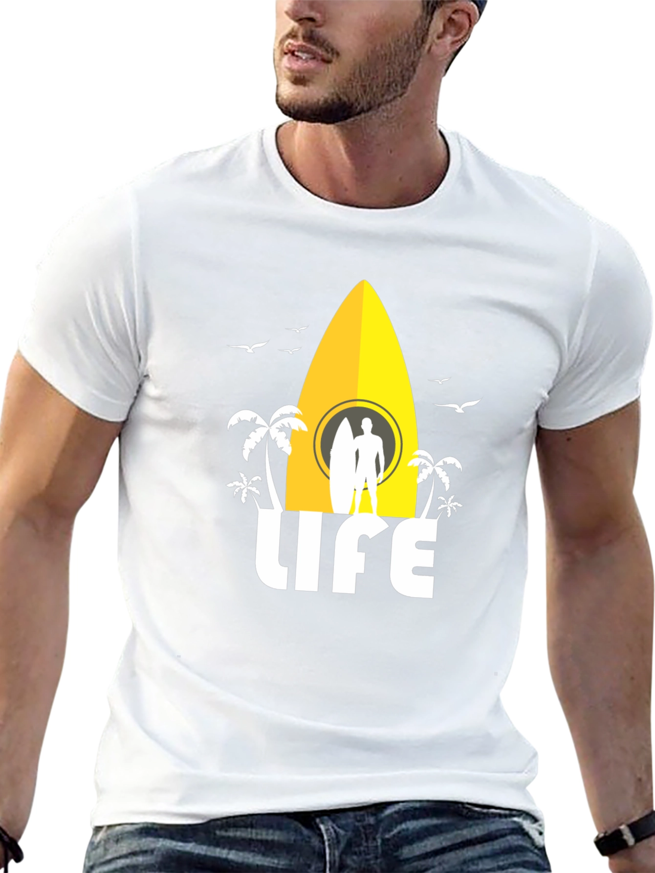 Surfing Life Graphic Tee - Black Cotton T-Shirt